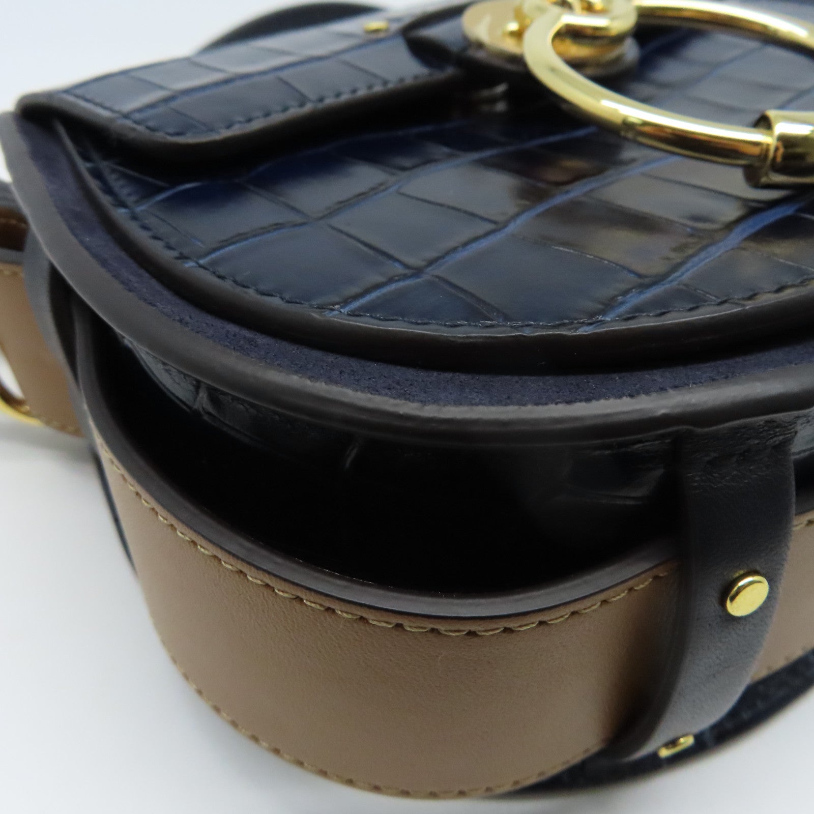 Chloe 牛皮皮革Shoulder Bag金扣肩背袋藍色/棕色