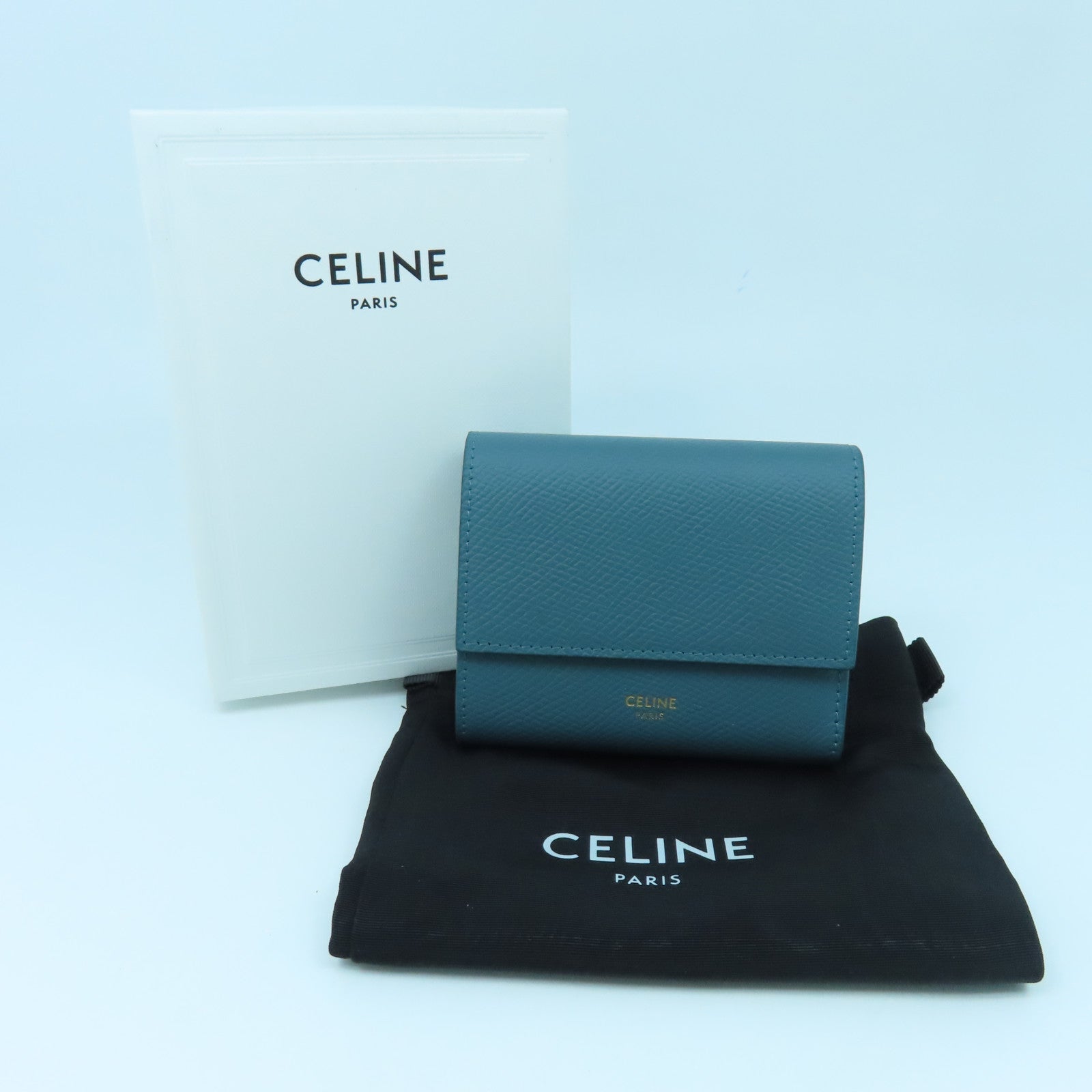 CELINE 牛皮皮革Small Trifold Wallet金扣錢包普魯士藍色