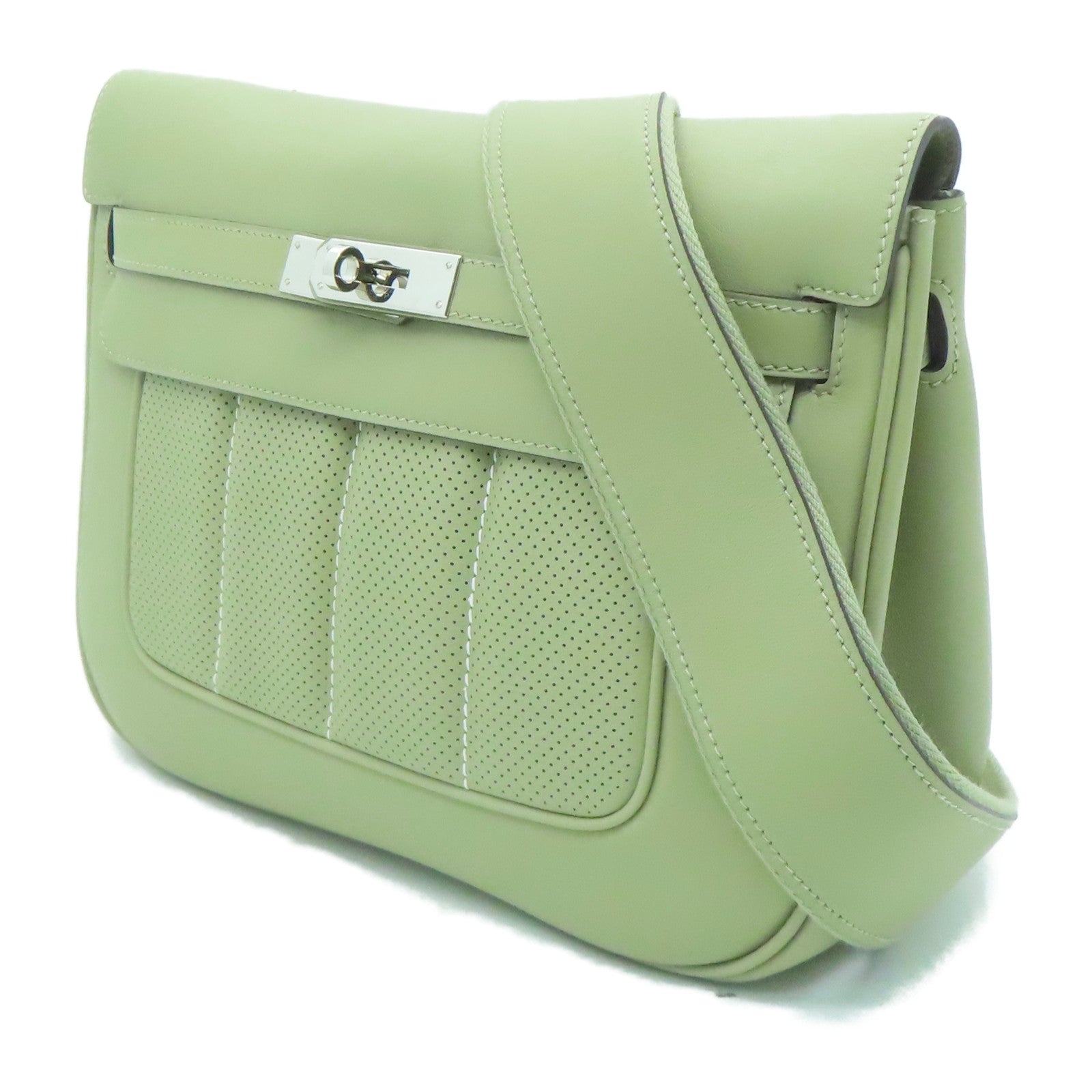 HERMES Evercolor皮革Berline 28銀扣肩背袋卡其色