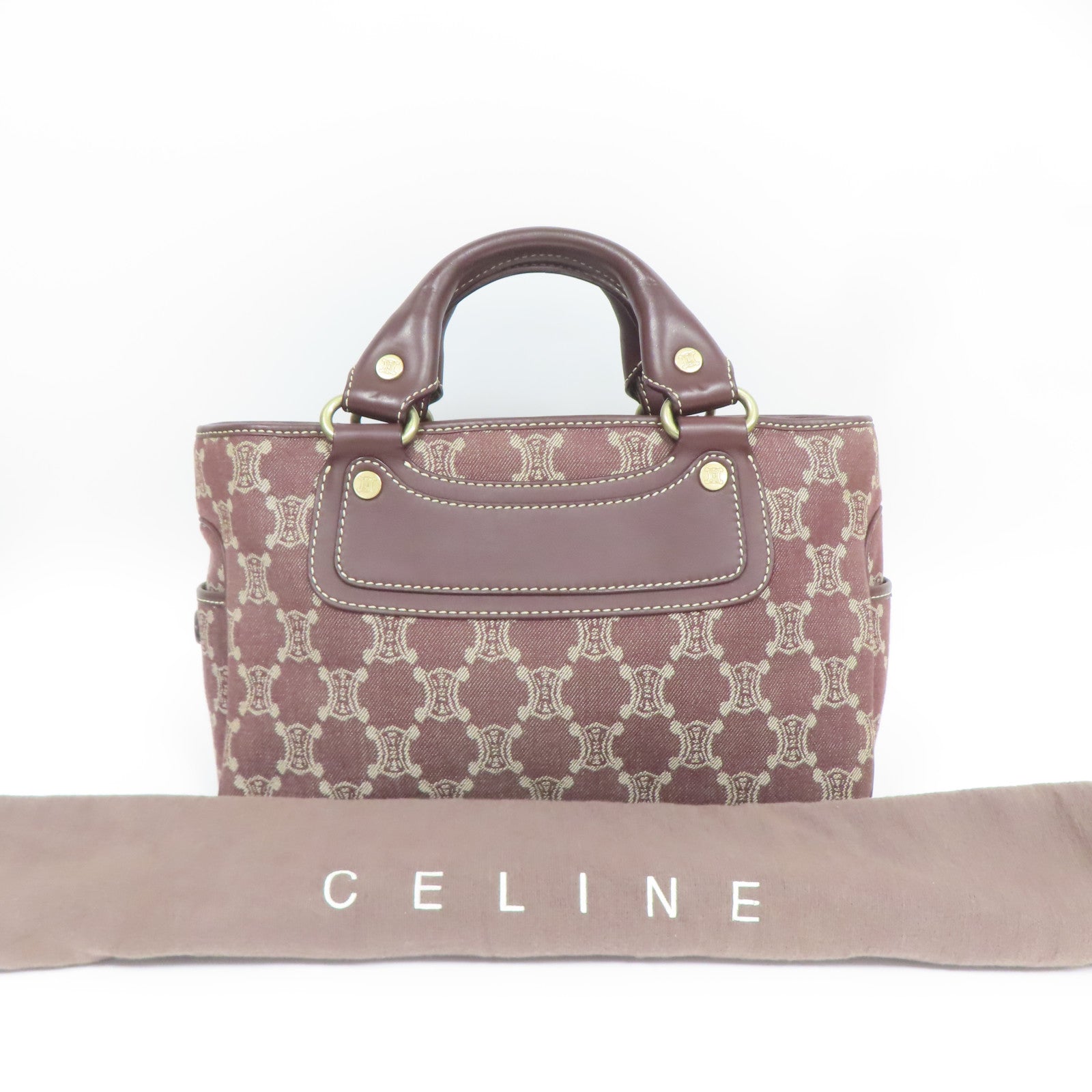 CELINE 帆布Hand Bag金扣手挽袋啡色/酒紅色