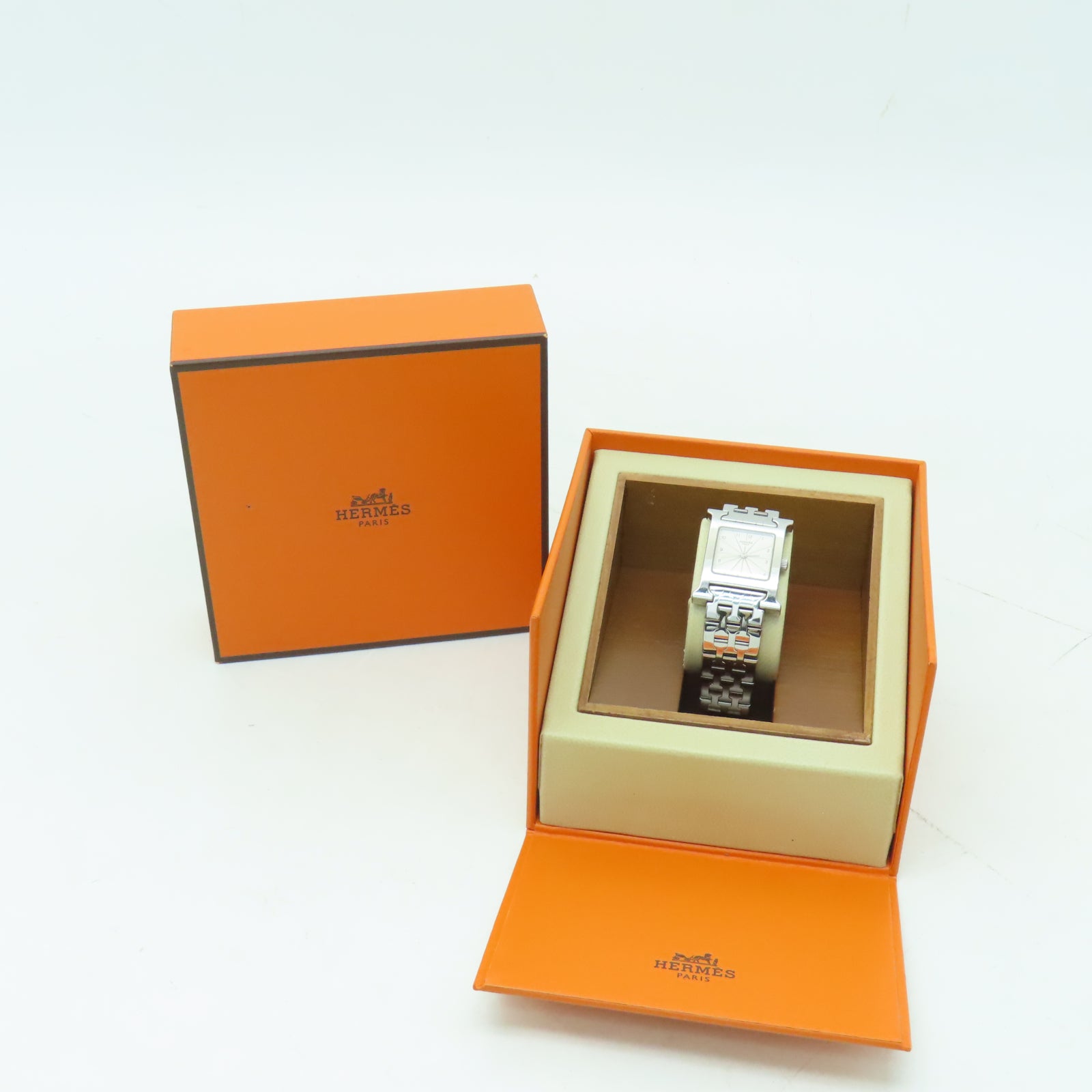 HERMES H watch不鏽鋼石英機芯手錶白色