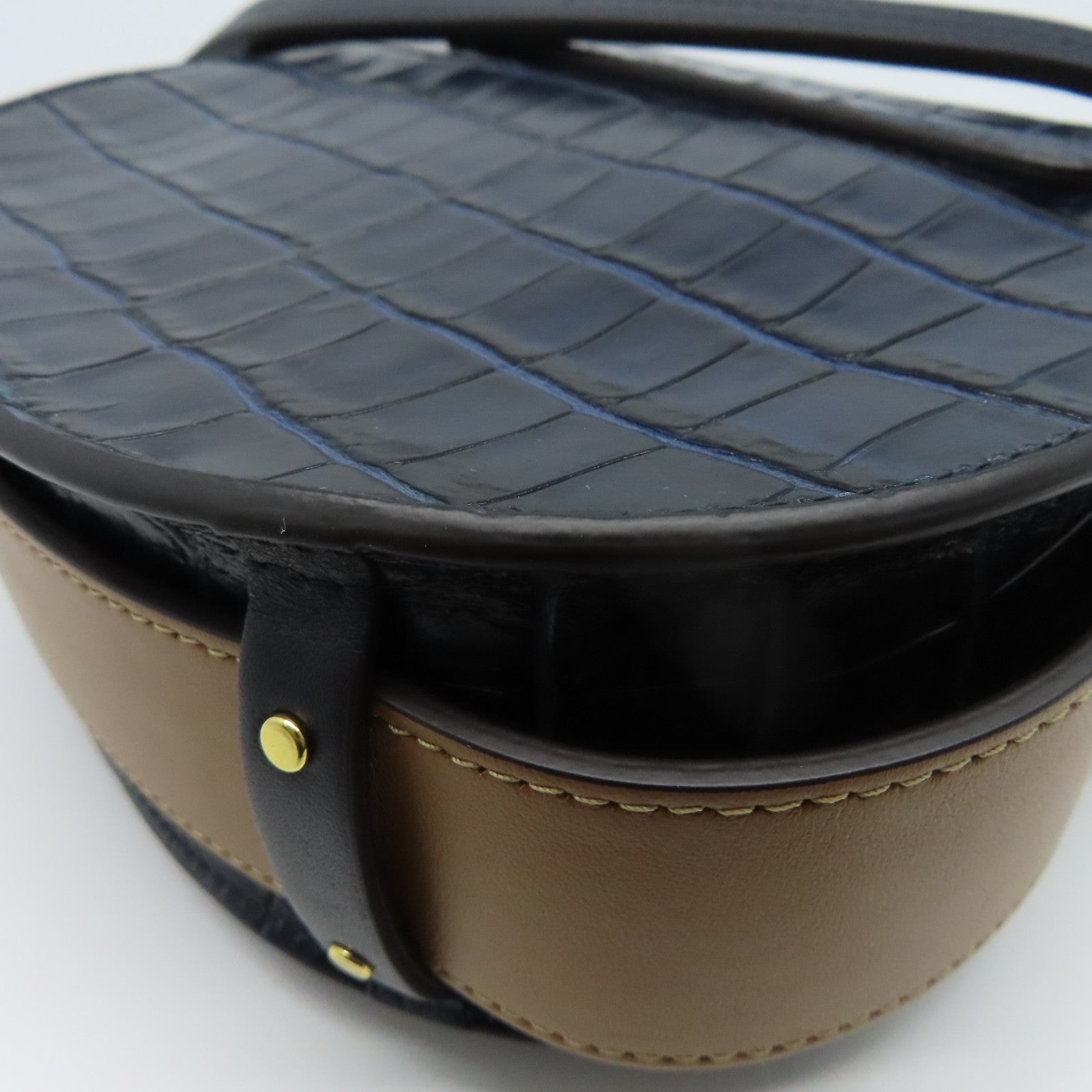Chloe 牛皮皮革Shoulder Bag金扣肩背袋藍色/棕色