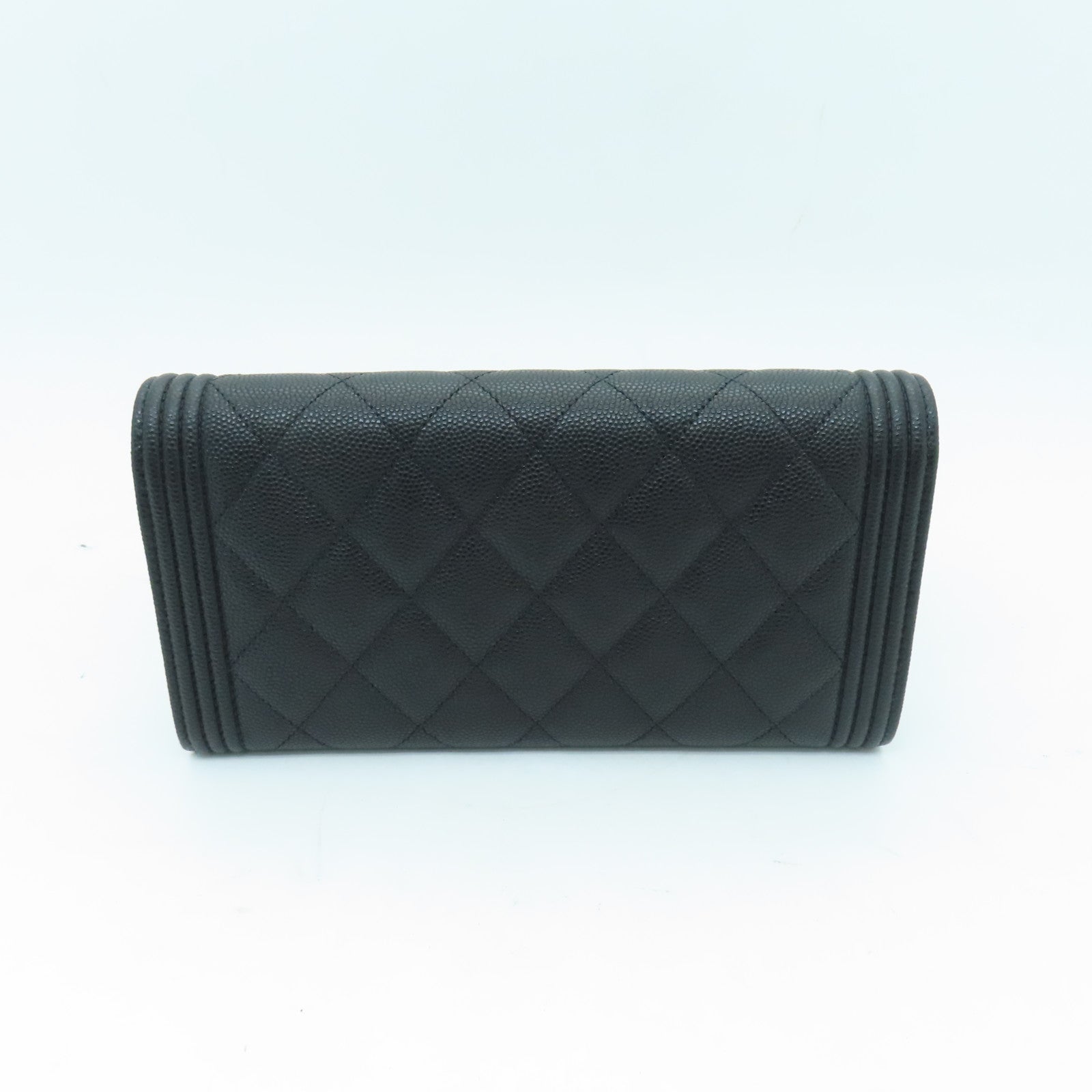 CHANEL 菱格Caviar皮革Boy Long Wallet金扣長錢包黑色