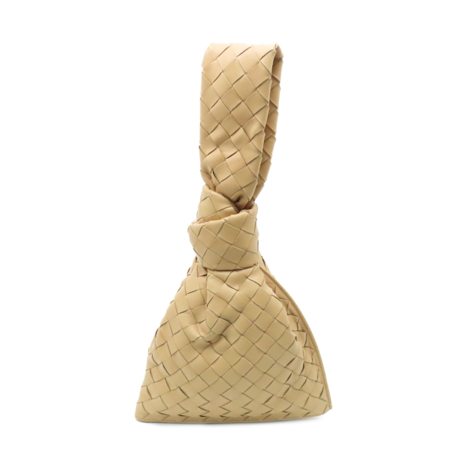 BOTTEGA VENETA 織紋皮革Mini Twist金扣手挽袋米色