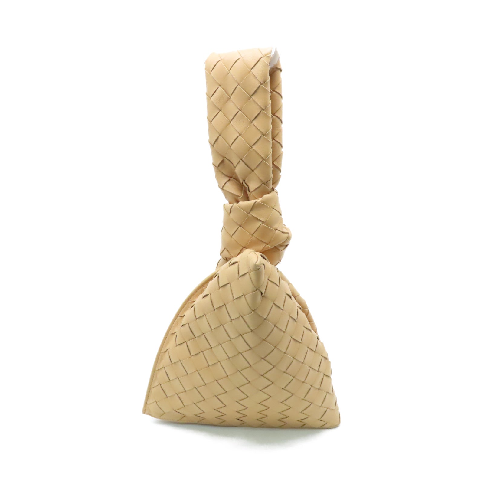 BOTTEGA VENETA 織紋皮革Mini Twist金扣手挽袋米色