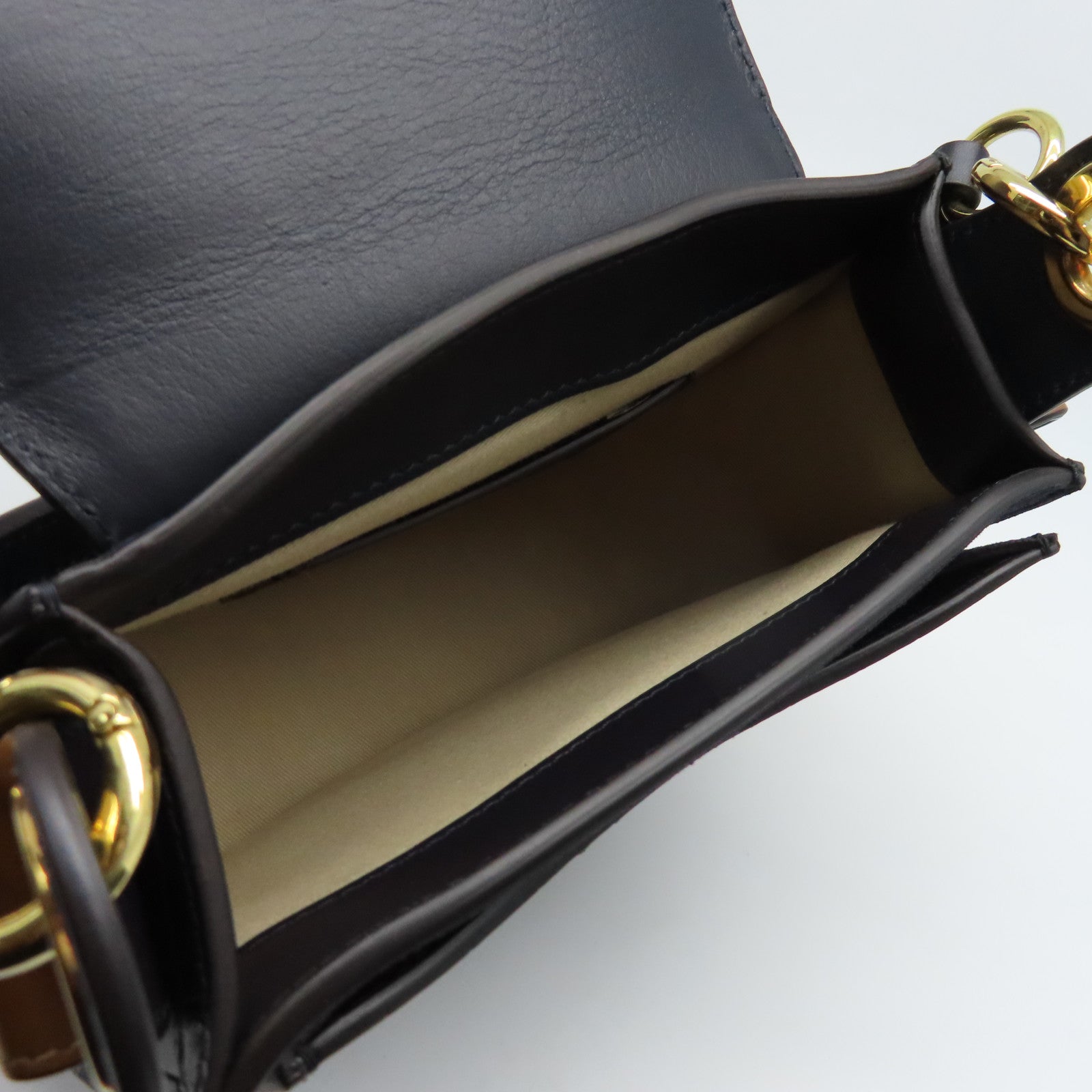 Chloe 牛皮皮革Shoulder Bag金扣肩背袋藍色/棕色
