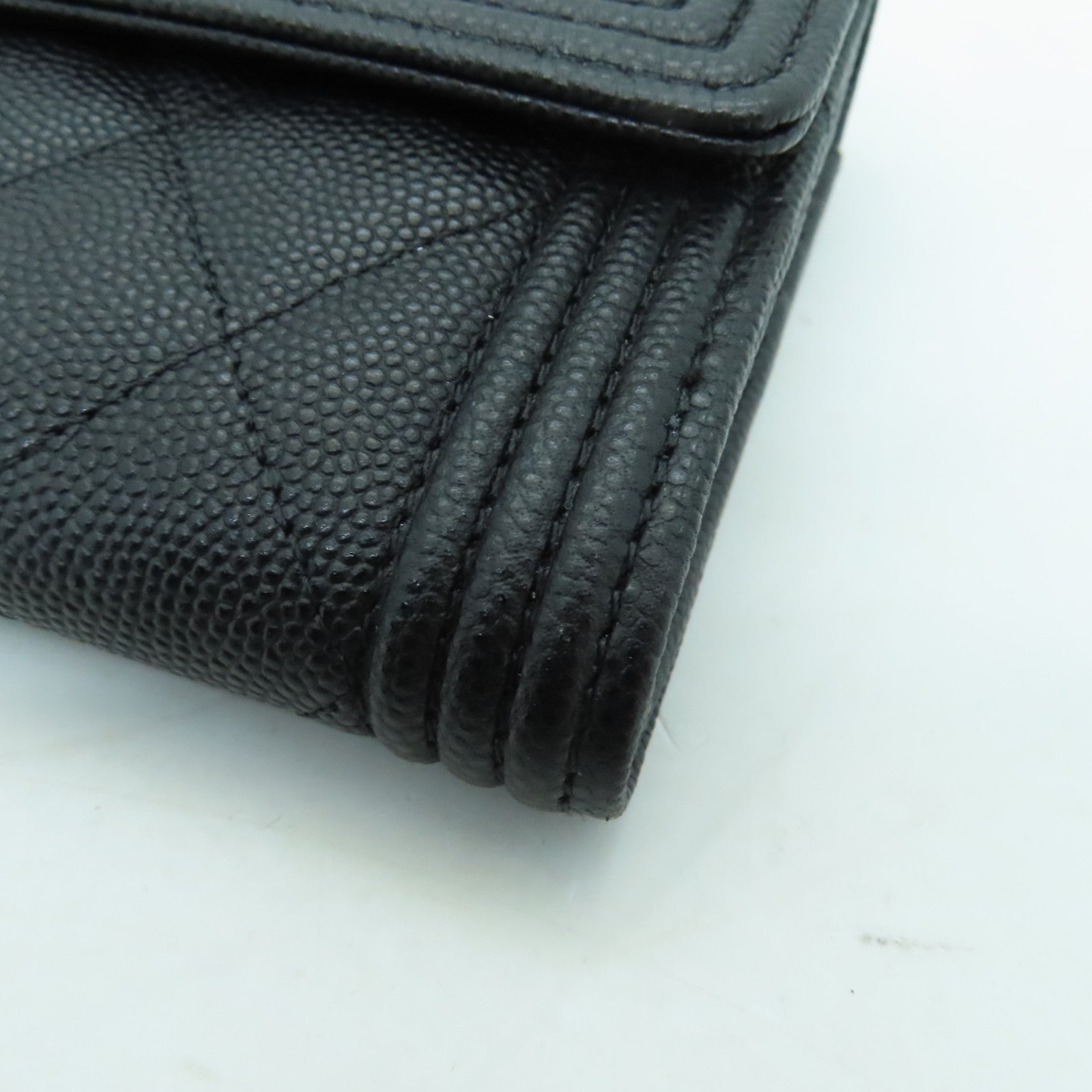 CHANEL 菱格Caviar皮革Boy Long Wallet金扣長錢包黑色