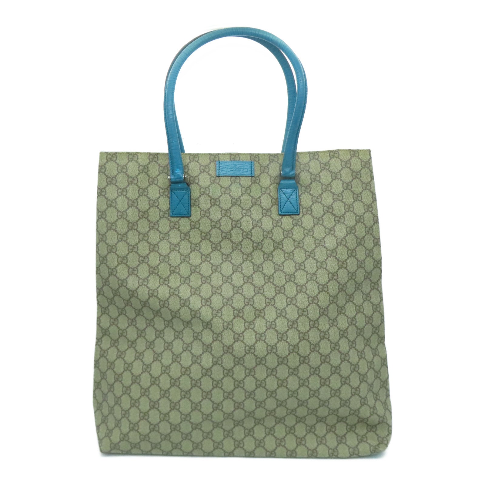 GUCCI 塗層帆布Tote Bag銀扣手挽袋啡色/淺藍色
