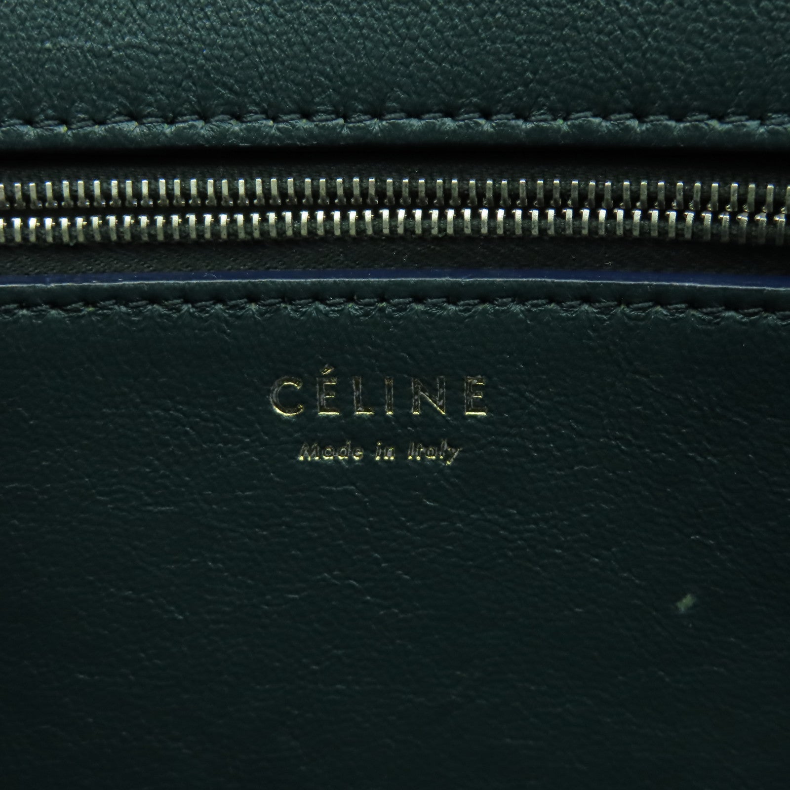 CELINE 牛皮皮革/馬毛Handbag銀扣手挽袋綠色/黑色