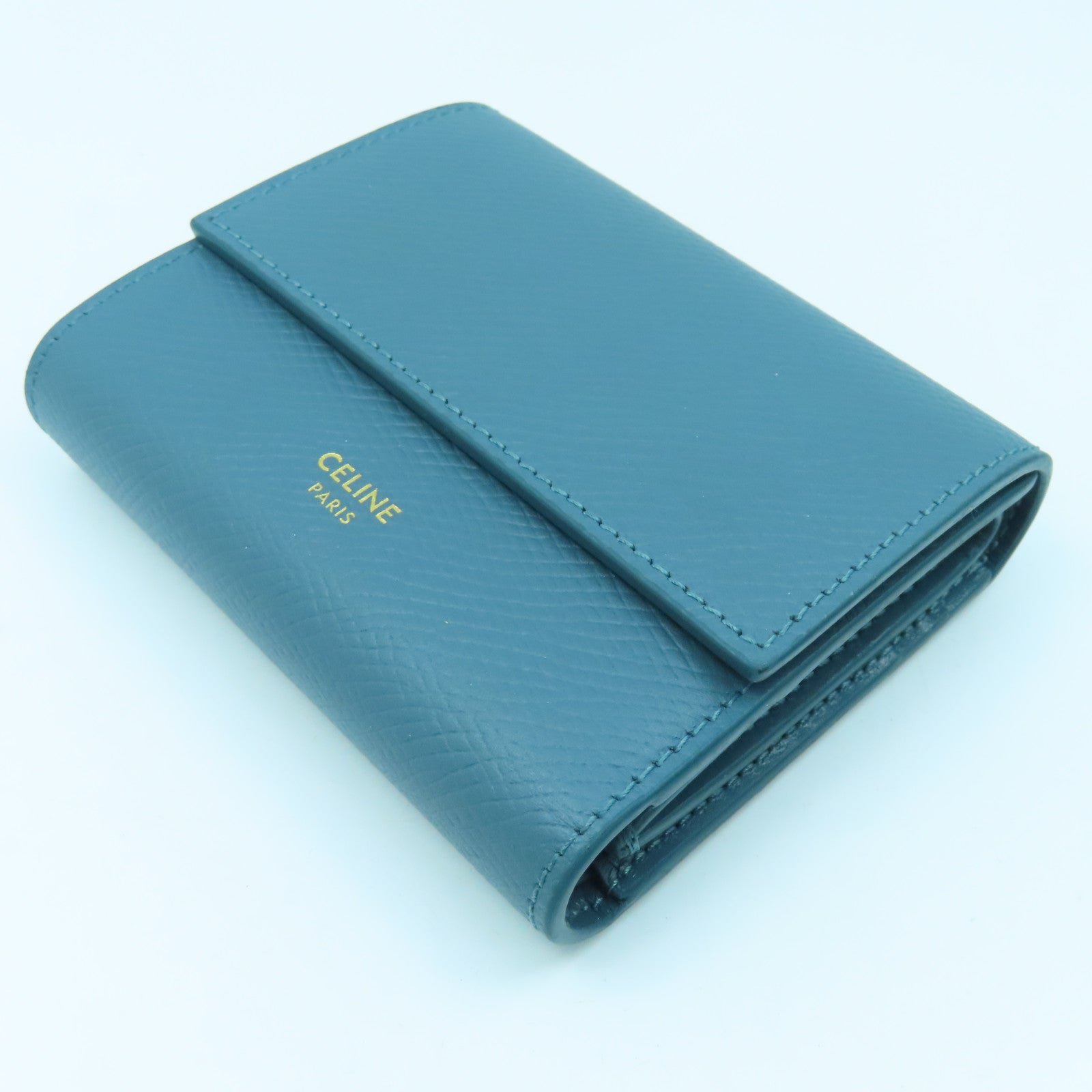 CELINE 牛皮皮革Small Trifold Wallet金扣錢包普魯士藍色