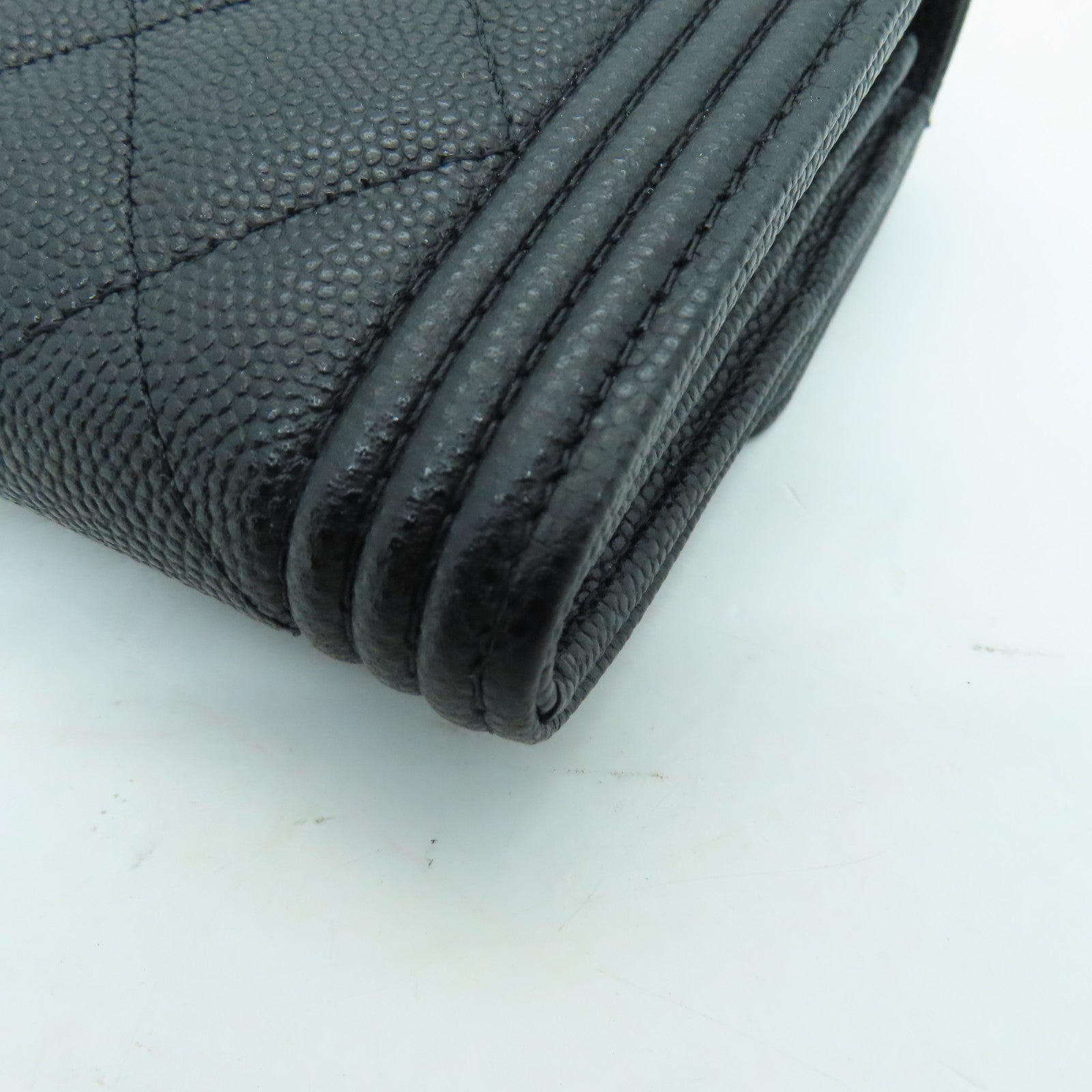 CHANEL 菱格Caviar皮革Boy Long Wallet金扣長錢包黑色