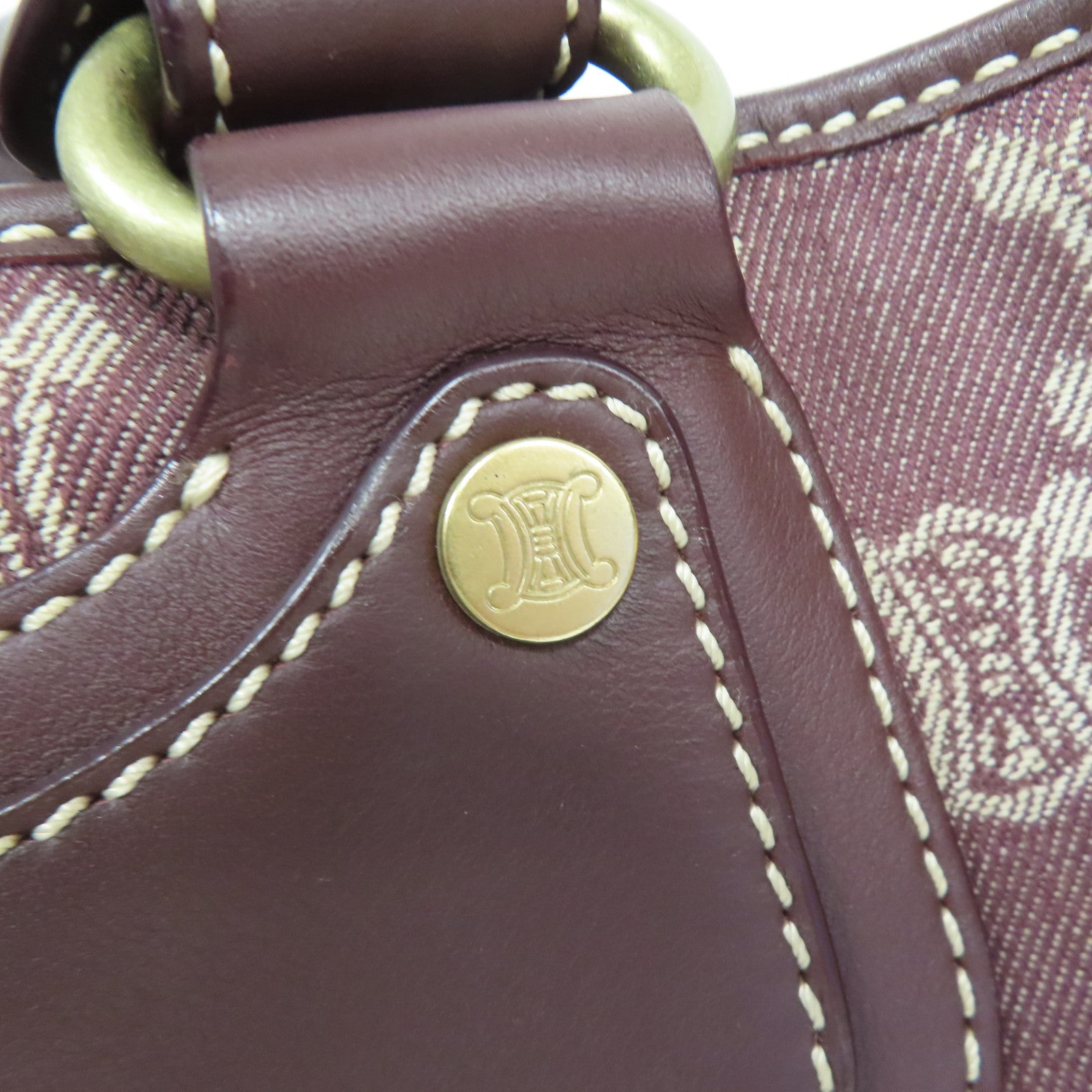 CELINE 帆布Hand Bag金扣手挽袋啡色/酒紅色