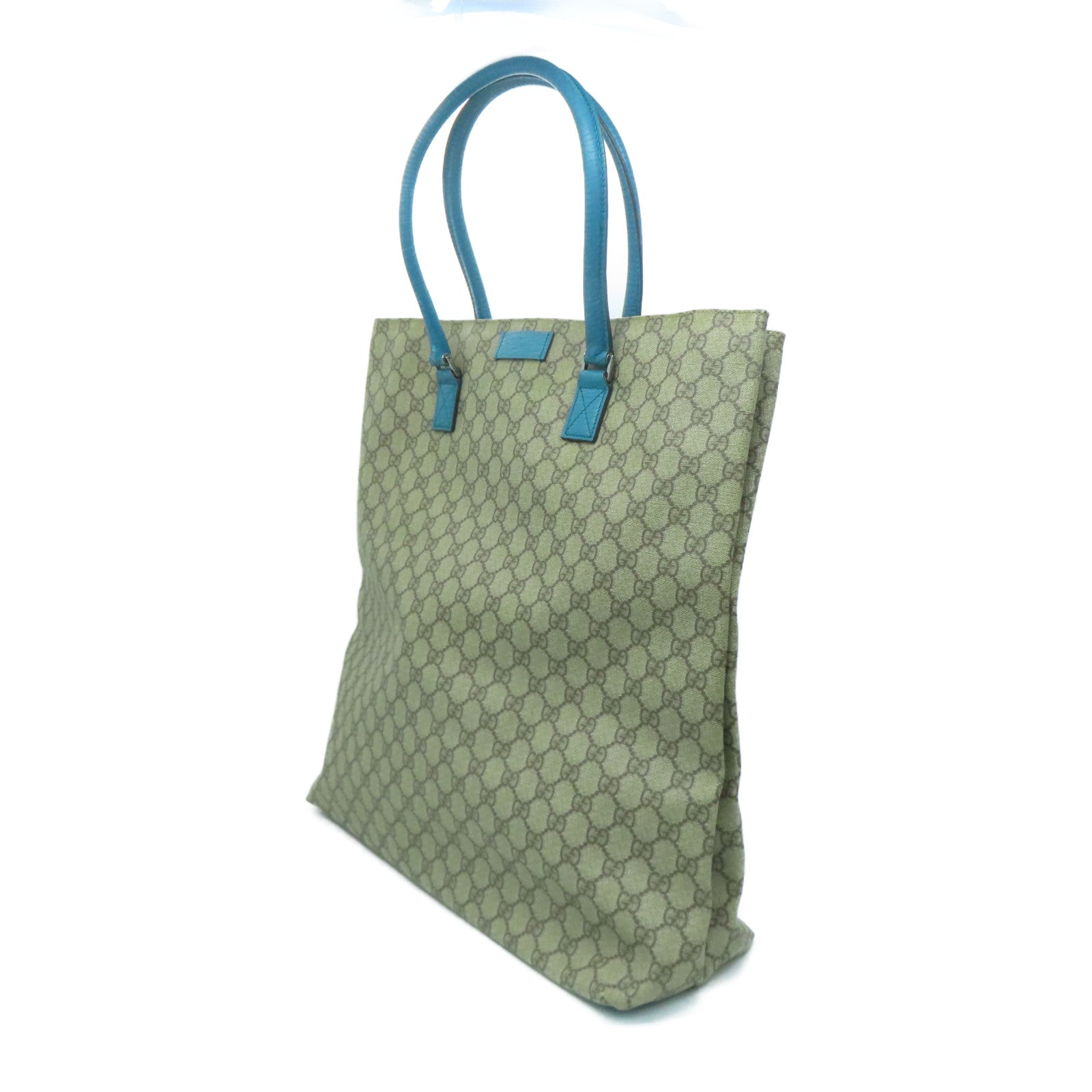 GUCCI 塗層帆布Tote Bag銀扣手挽袋啡色/淺藍色