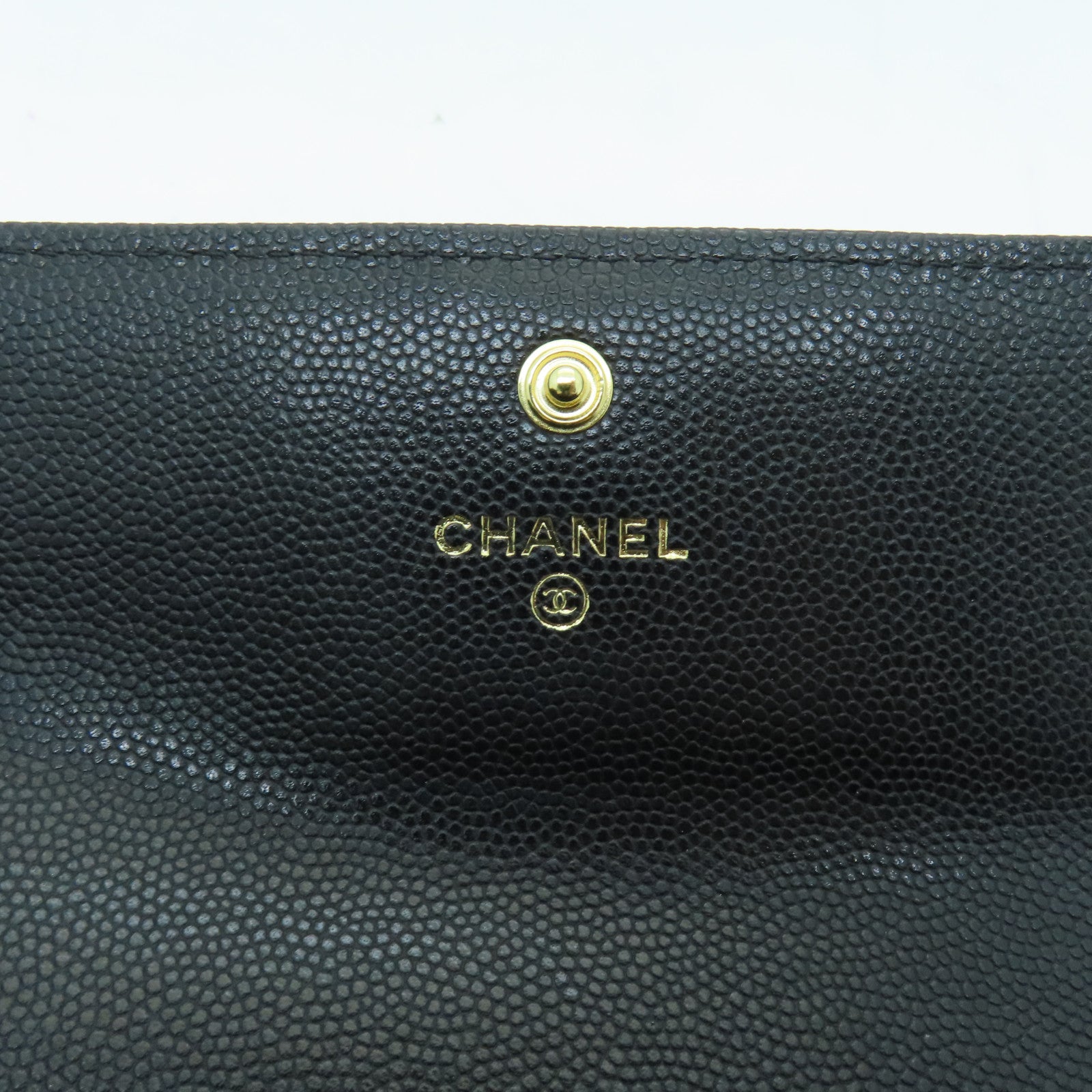CHANEL 菱格Caviar皮革Boy Long Wallet金扣長錢包黑色