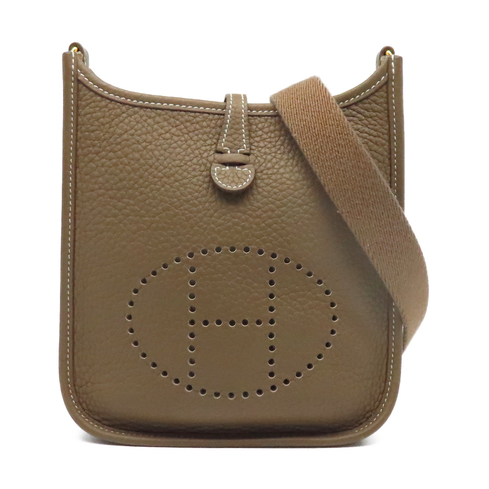 HERMES Clemence皮革Evelyne TPM金扣肩背袋大象灰色