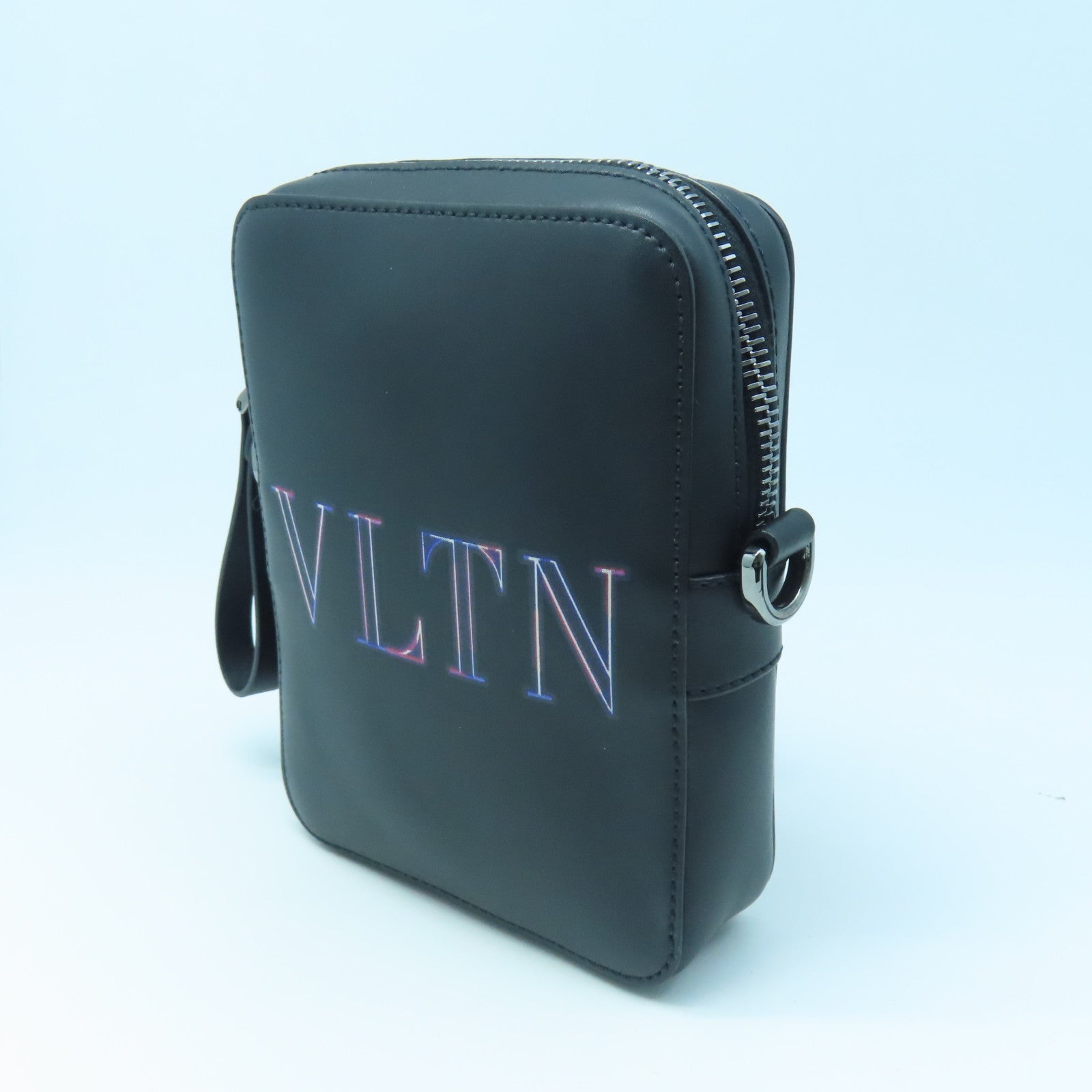 Valentino Cowhide Leather Neon VLTN Crossbody Bag Silver Buckle Shoulder Bag Black