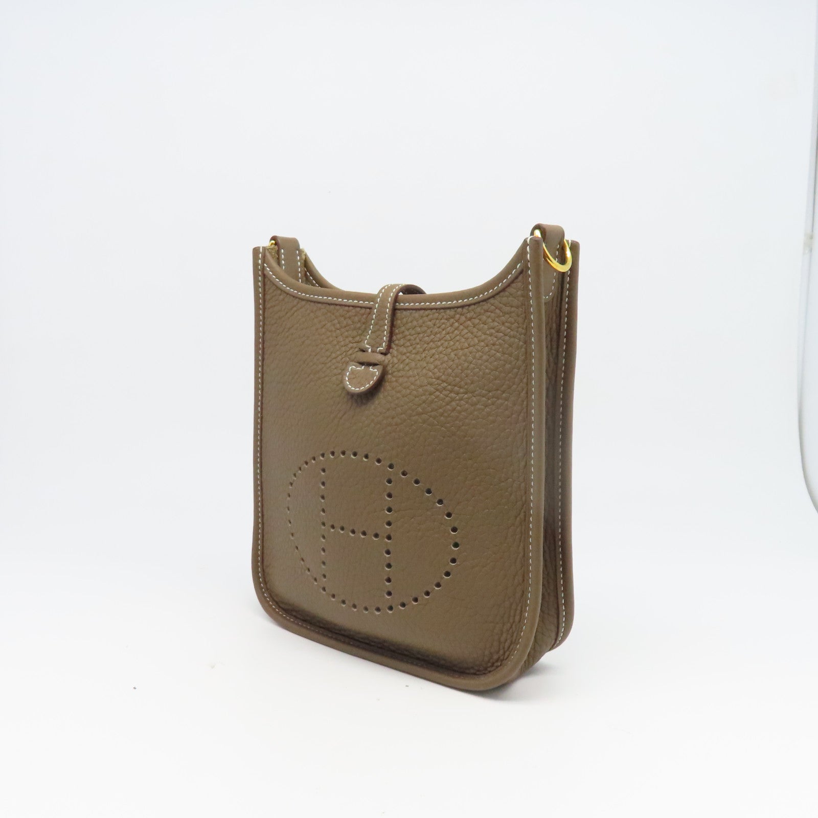 HERMES Clemence皮革Evelyne TPM金扣肩背袋大象灰色