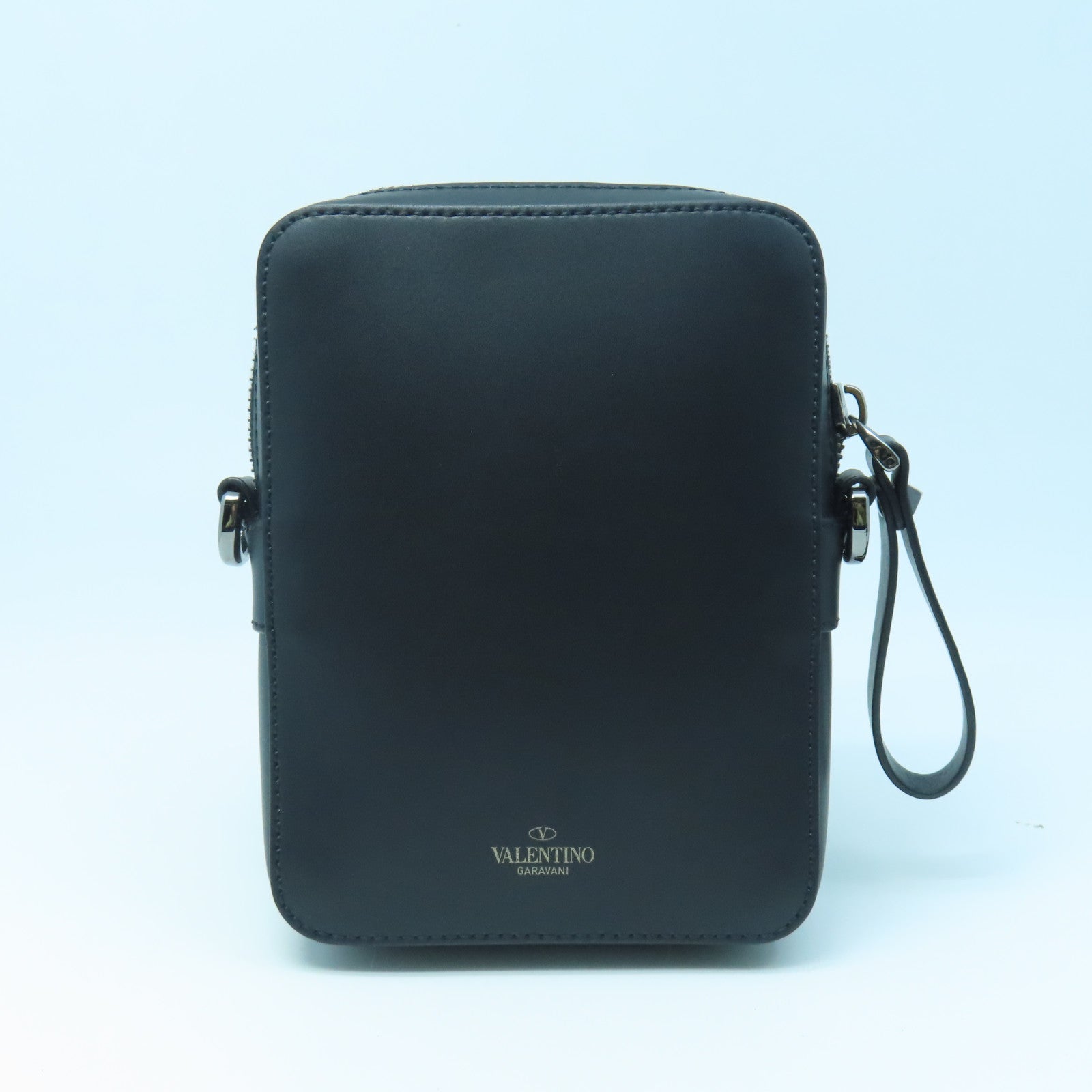 Valentino Cowhide Leather Neon VLTN Crossbody Bag Silver Buckle Shoulder Bag Black