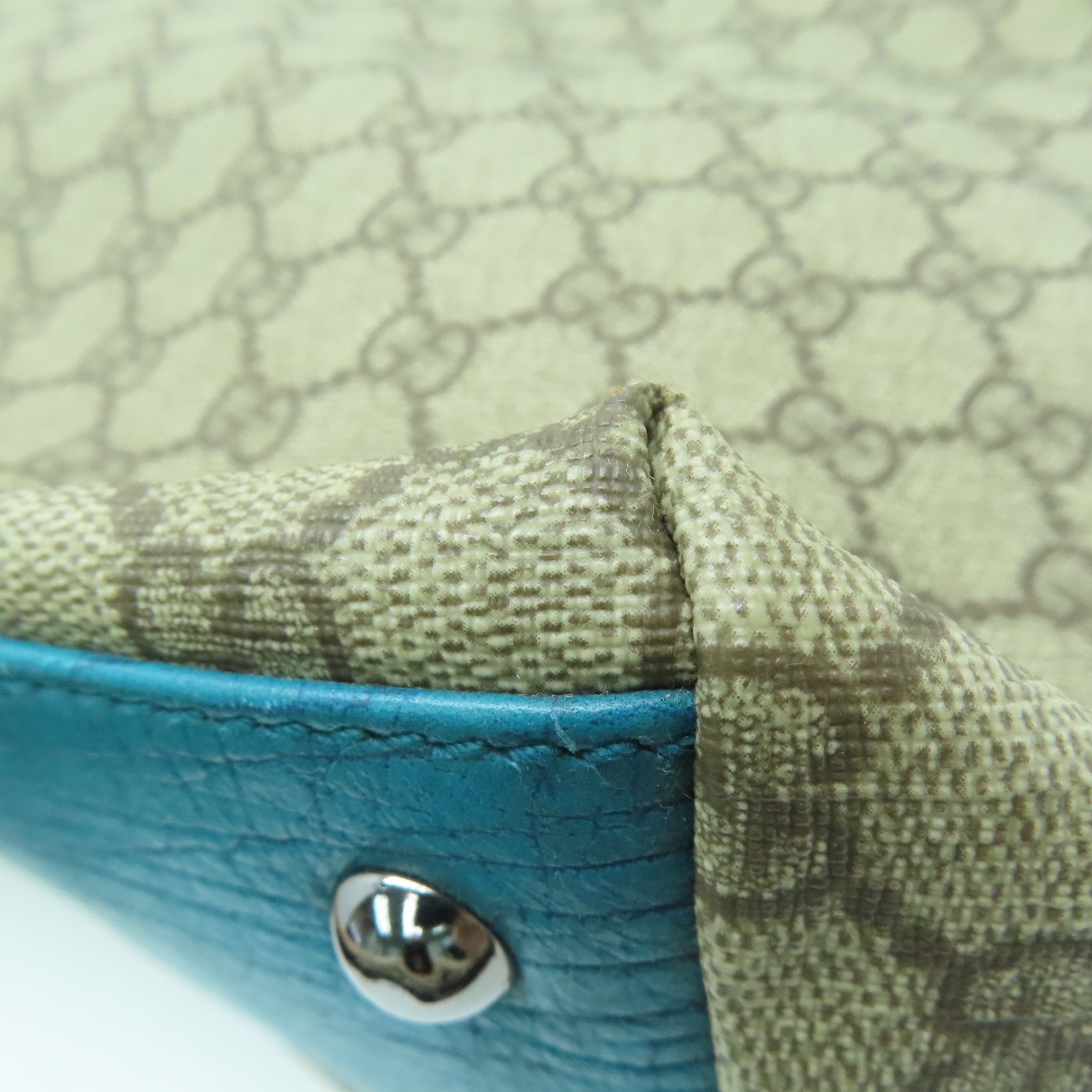 GUCCI 塗層帆布Tote Bag銀扣手挽袋啡色/淺藍色