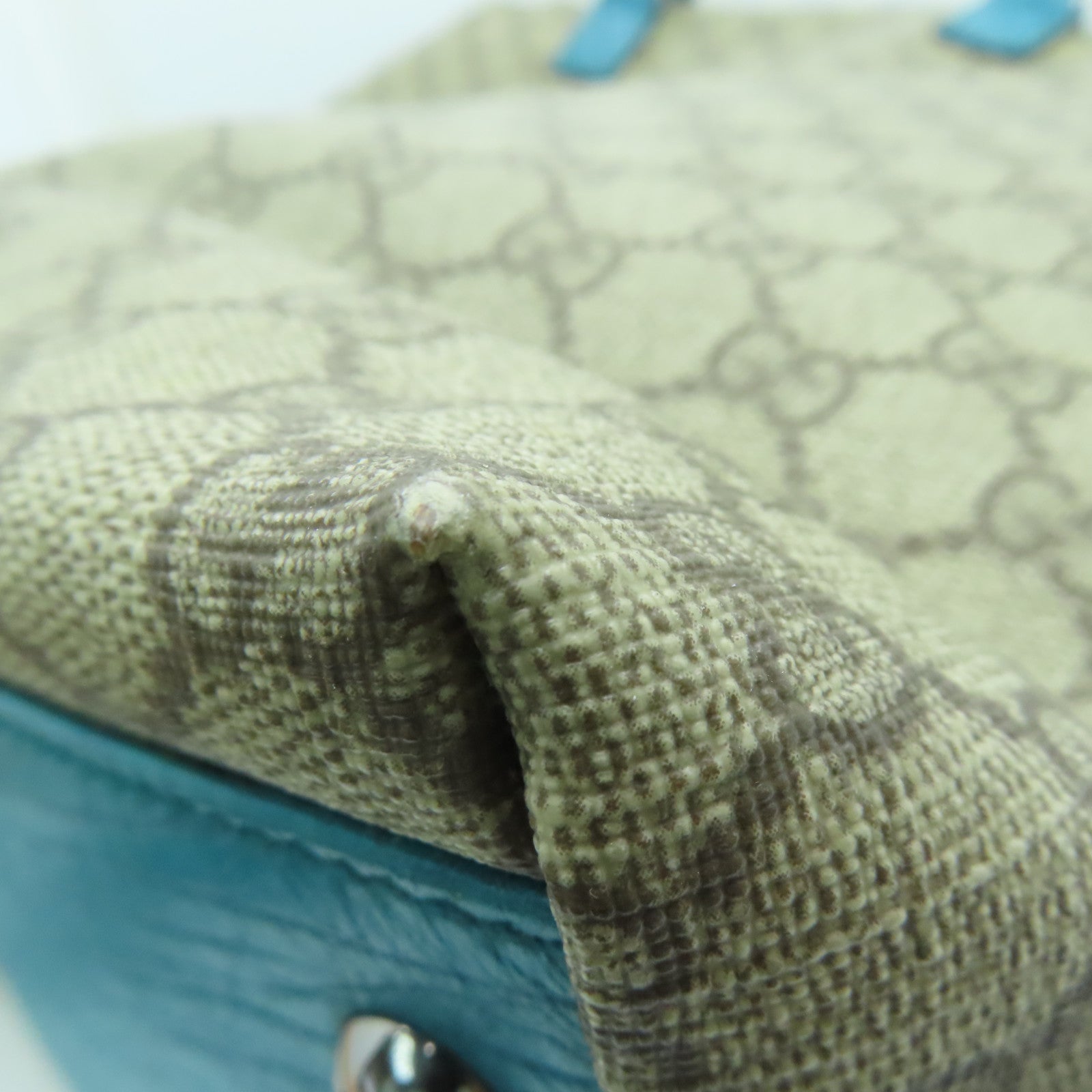 GUCCI 塗層帆布Tote Bag銀扣手挽袋啡色/淺藍色