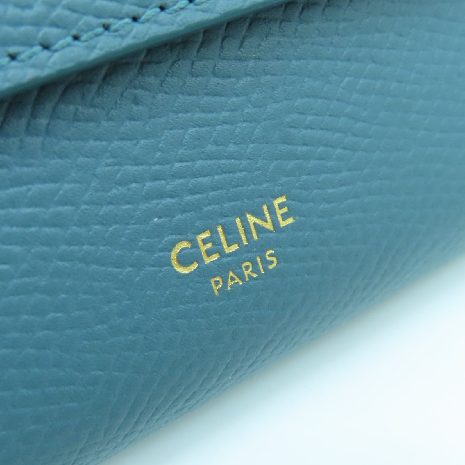 CELINE 牛皮皮革Small Trifold Wallet金扣錢包普魯士藍色