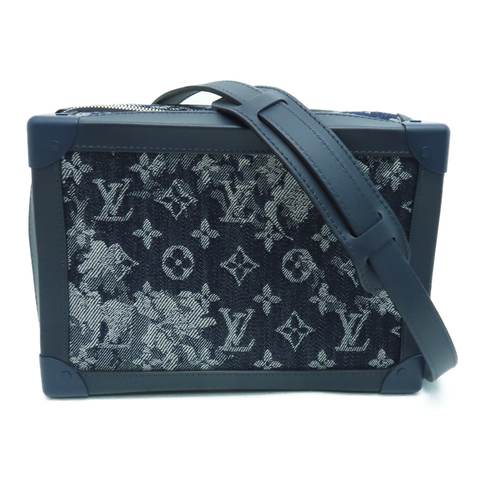 LOUIS VUITTON Monogram Tapestry Soft Trunk Shoulde銀扣肩背袋藍色