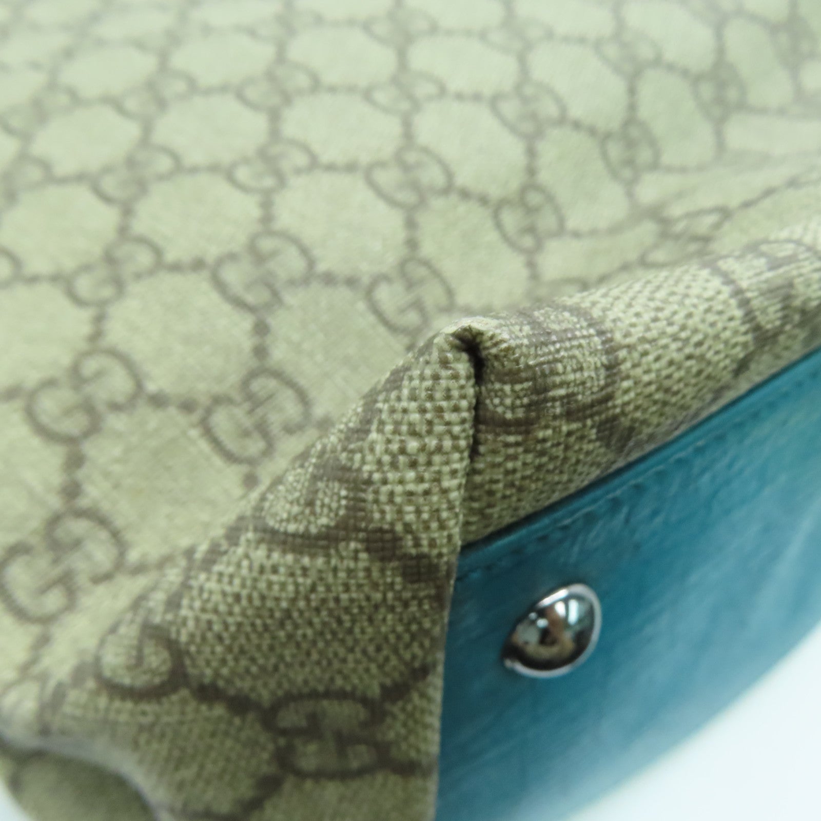 GUCCI 塗層帆布Tote Bag銀扣手挽袋啡色/淺藍色