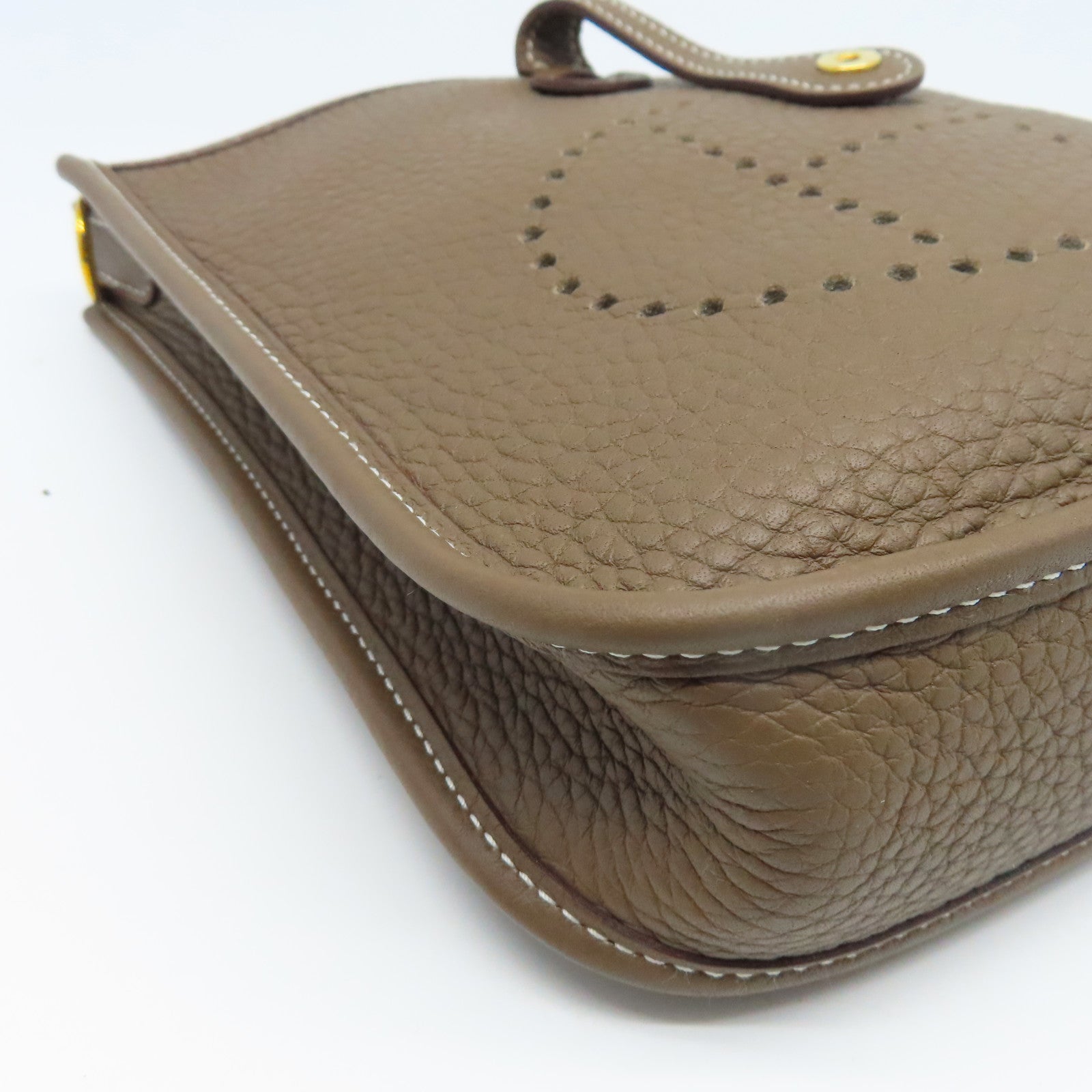 HERMES Clemence皮革Evelyne TPM金扣肩背袋大象灰色