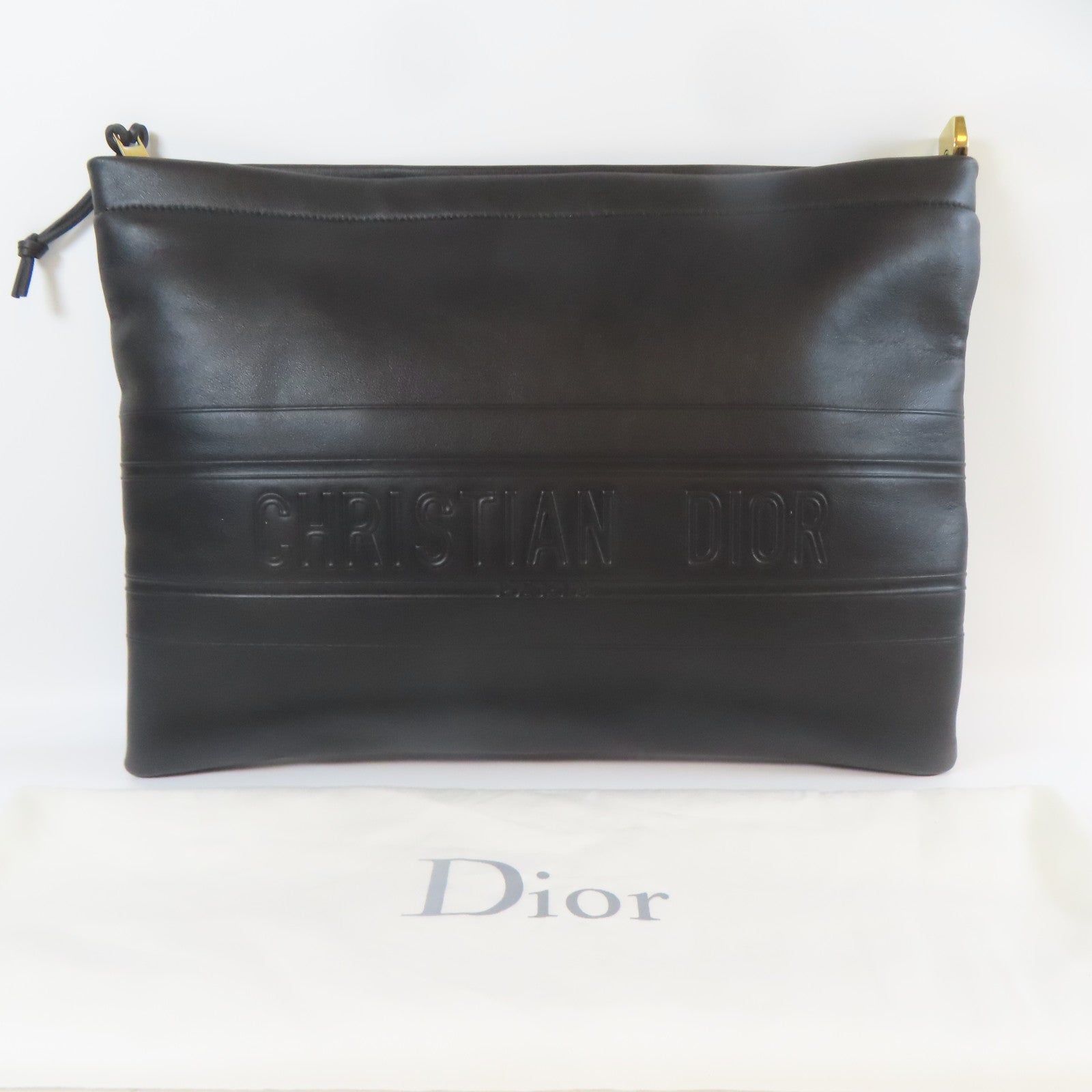 Dior 皮革Clutch金扣手拿包黑色