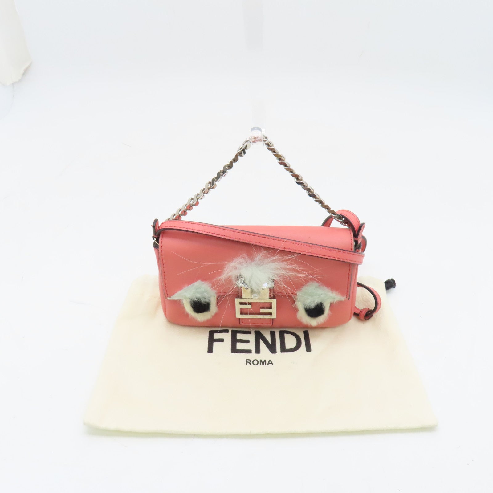 FENDI 羊皮皮革Mirco Buggie Baguette銀扣肩背袋粉紅色