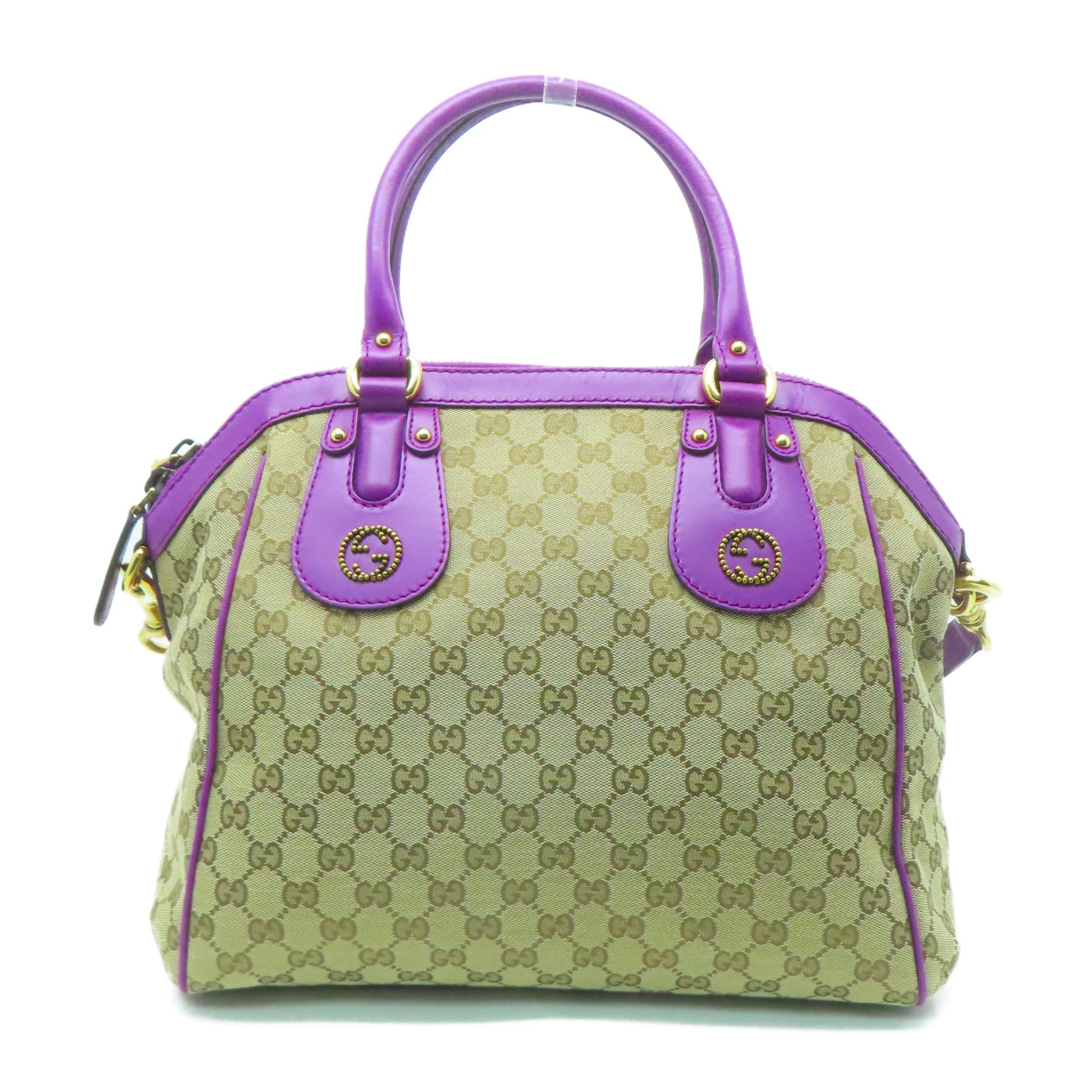 GUCCI 帆布2 Way Shoulder金扣手挽肩背兩用袋棕色/紫色