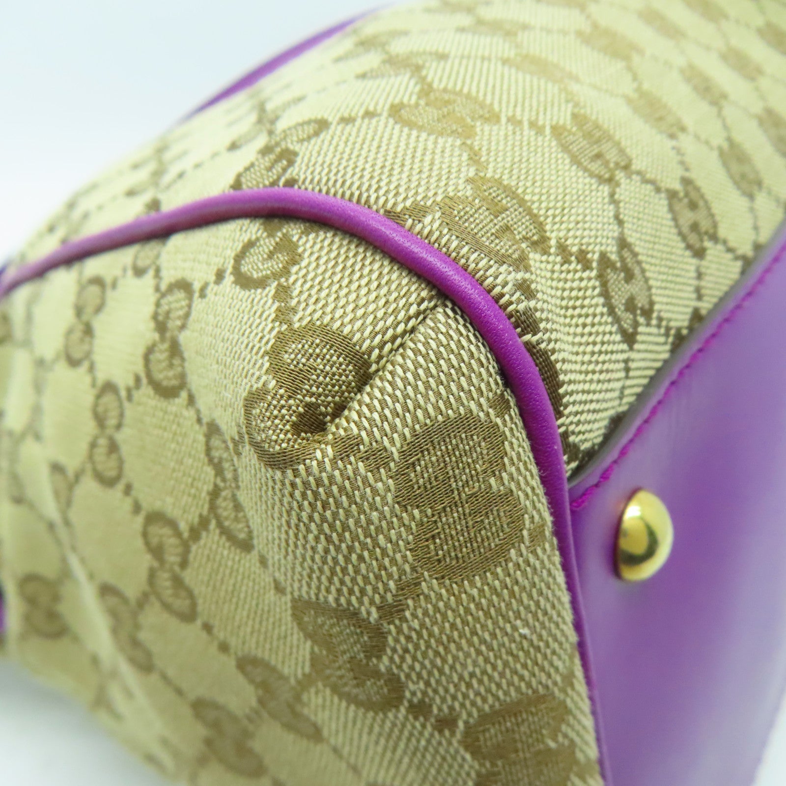 GUCCI 帆布2 Way Shoulder金扣手挽肩背兩用袋棕色/紫色