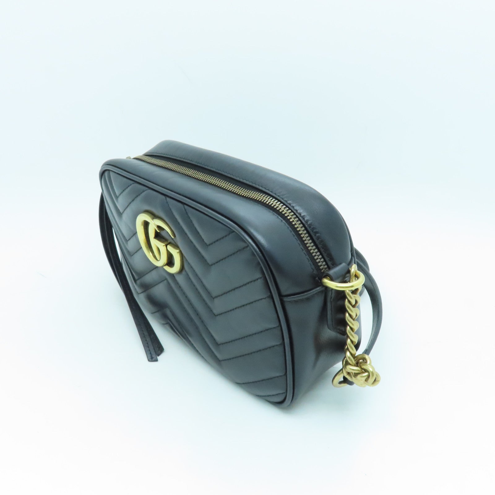 GUCCI cowhide leather GG Marmont Camera Bag gold buckle shoulder bag black