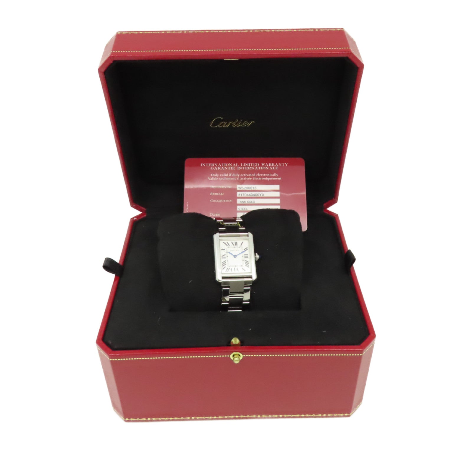 CARTIER Tank Solo Watch不鏽鋼石英機芯手錶白色/銀色