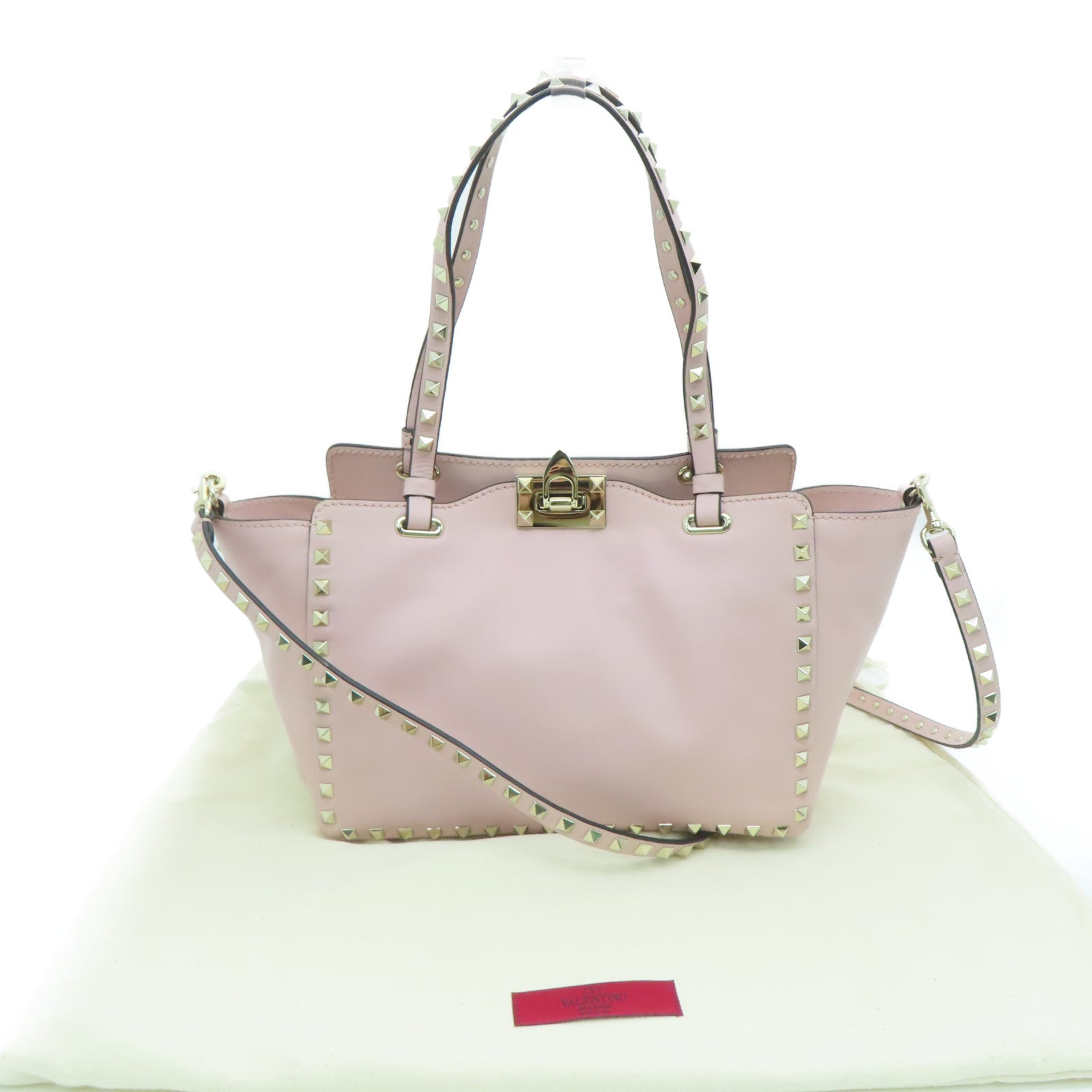 Valentino 【激減優惠】牛皮皮革Shoulder Bag金扣肩背袋粉紅色