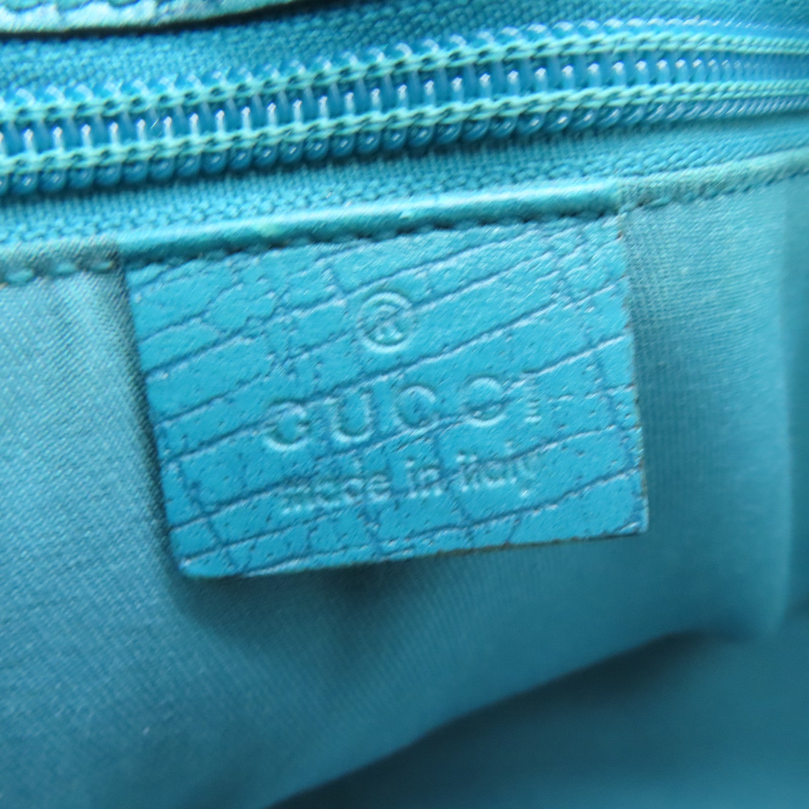 GUCCI 塗層帆布Tote Bag銀扣手挽袋啡色/淺藍色
