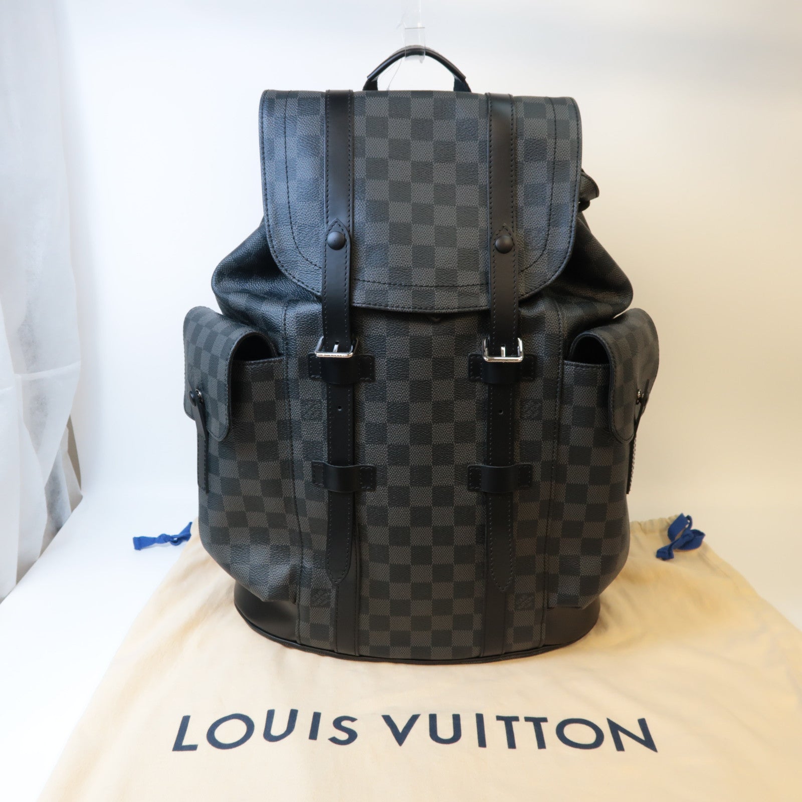 LOUIS VUITTON Damier Graphite Christopher MM銀扣背包黑色