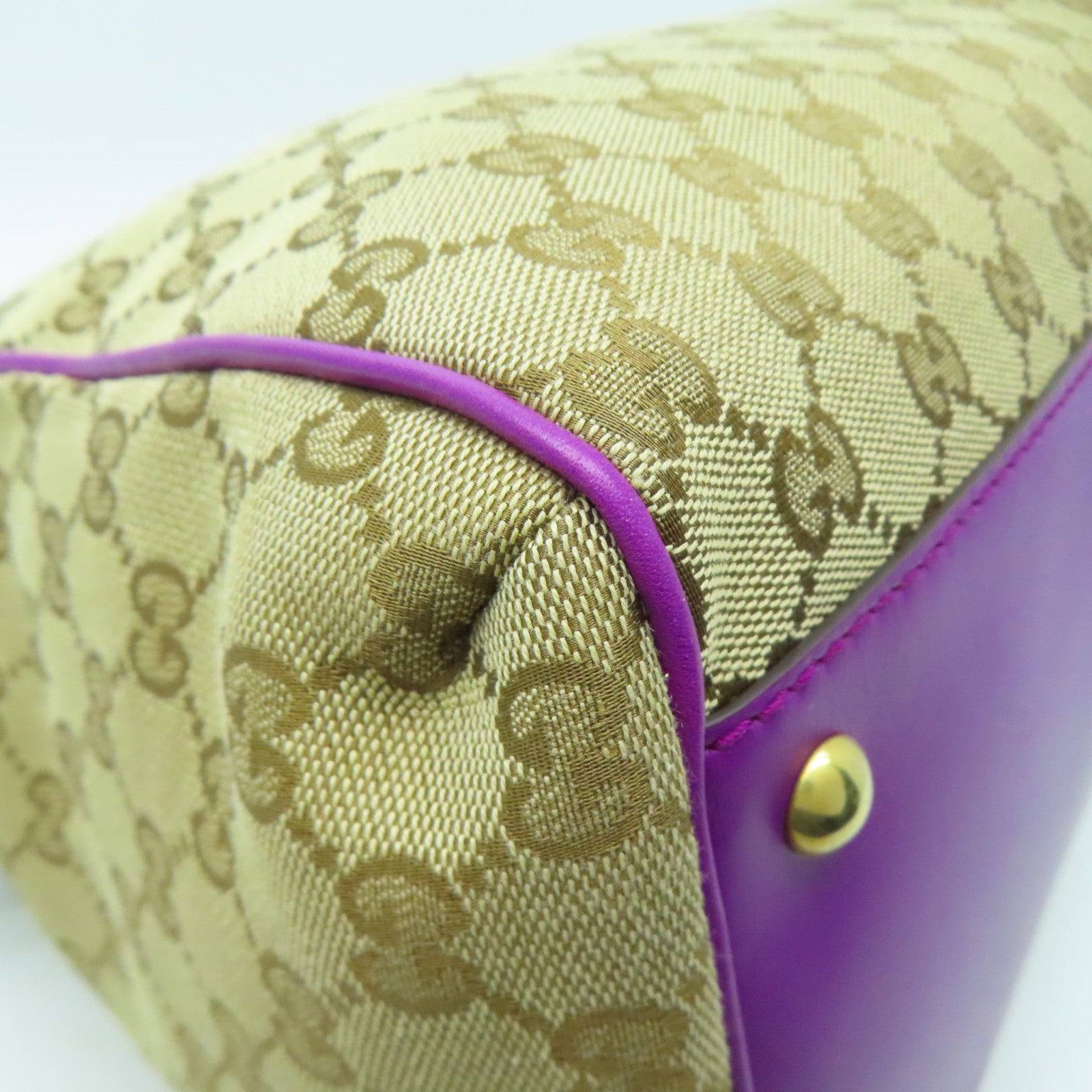 GUCCI 帆布2 Way Shoulder金扣手挽肩背兩用袋棕色/紫色