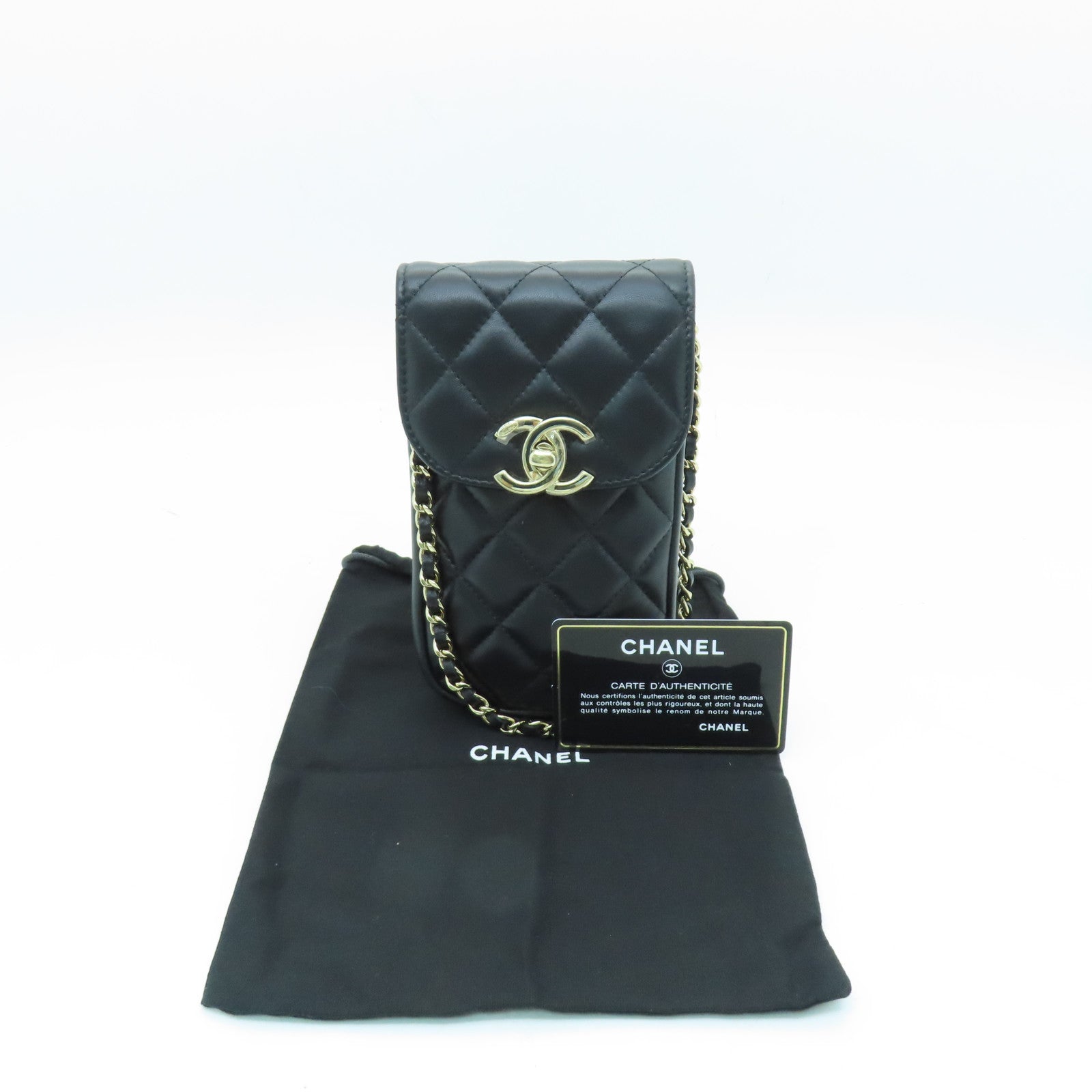 CHANEL 菱格羊皮皮革Chain Shoulder Bag金扣鏈帶肩背袋黑色