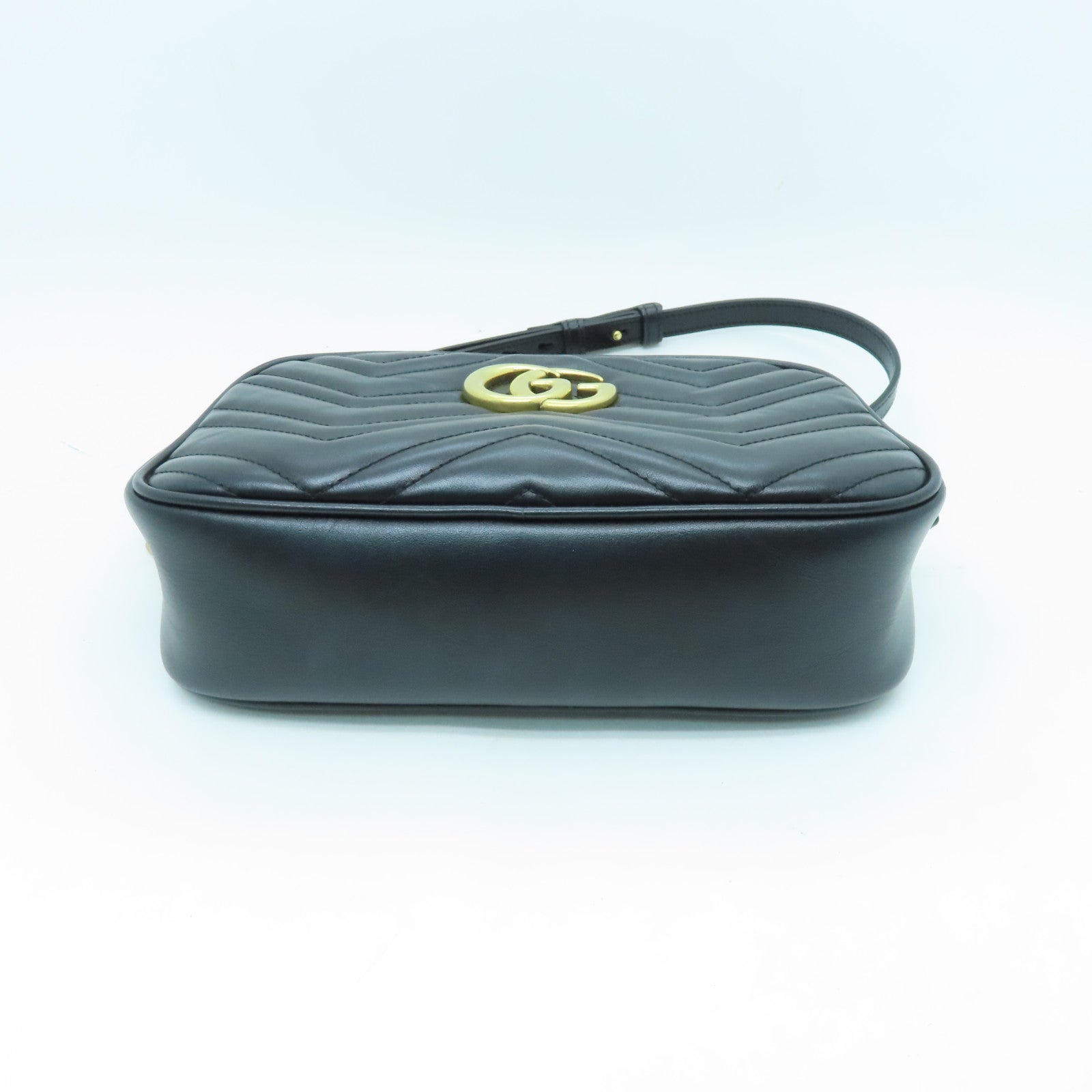GUCCI cowhide leather GG Marmont Camera Bag gold buckle shoulder bag black