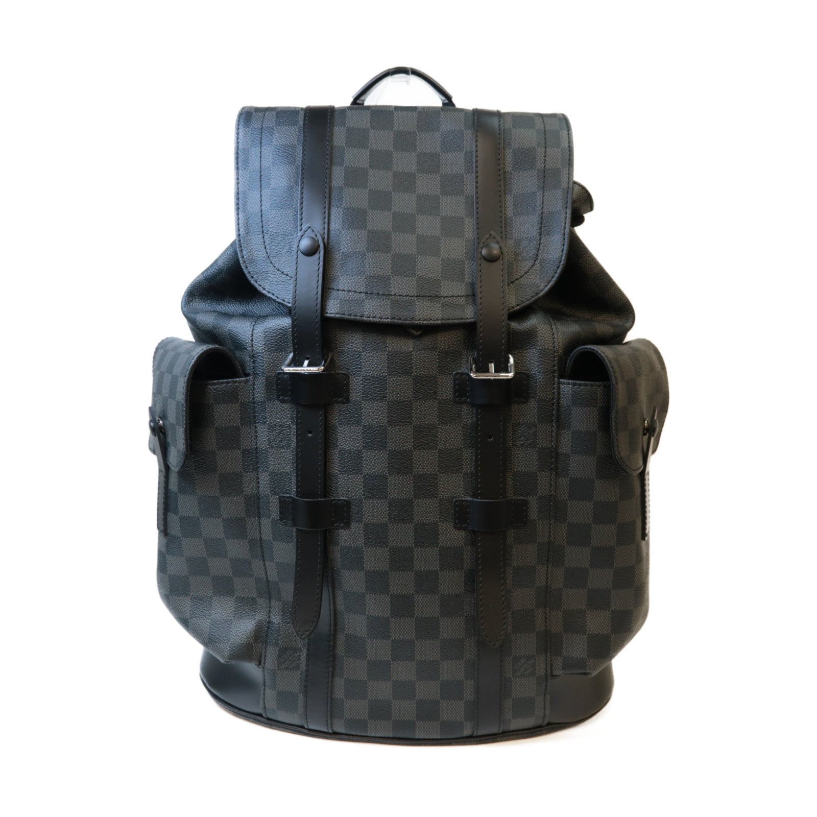 LOUIS VUITTON Damier Graphite Christopher MM銀扣背包黑色