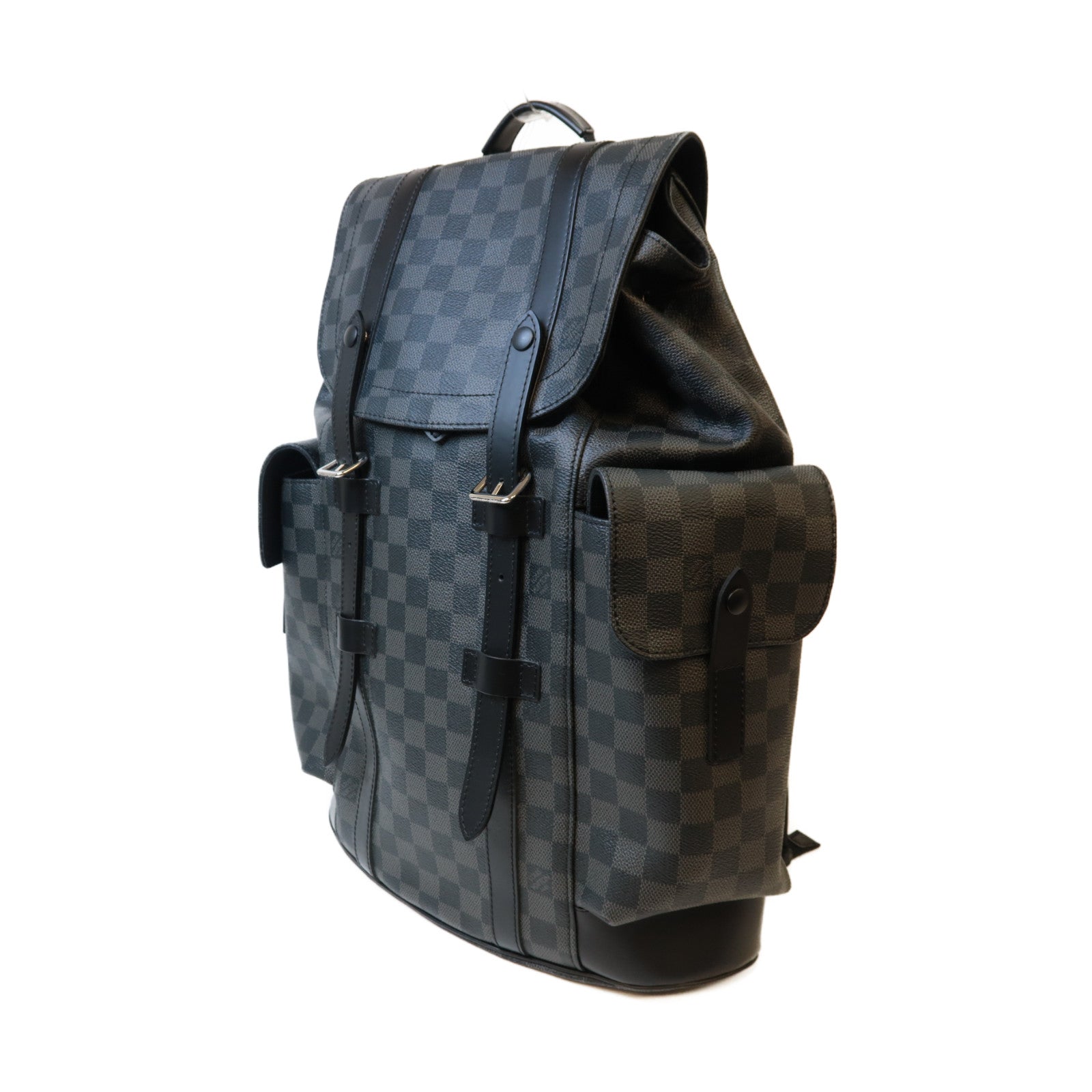LOUIS VUITTON Damier Graphite Christopher MM銀扣背包黑色