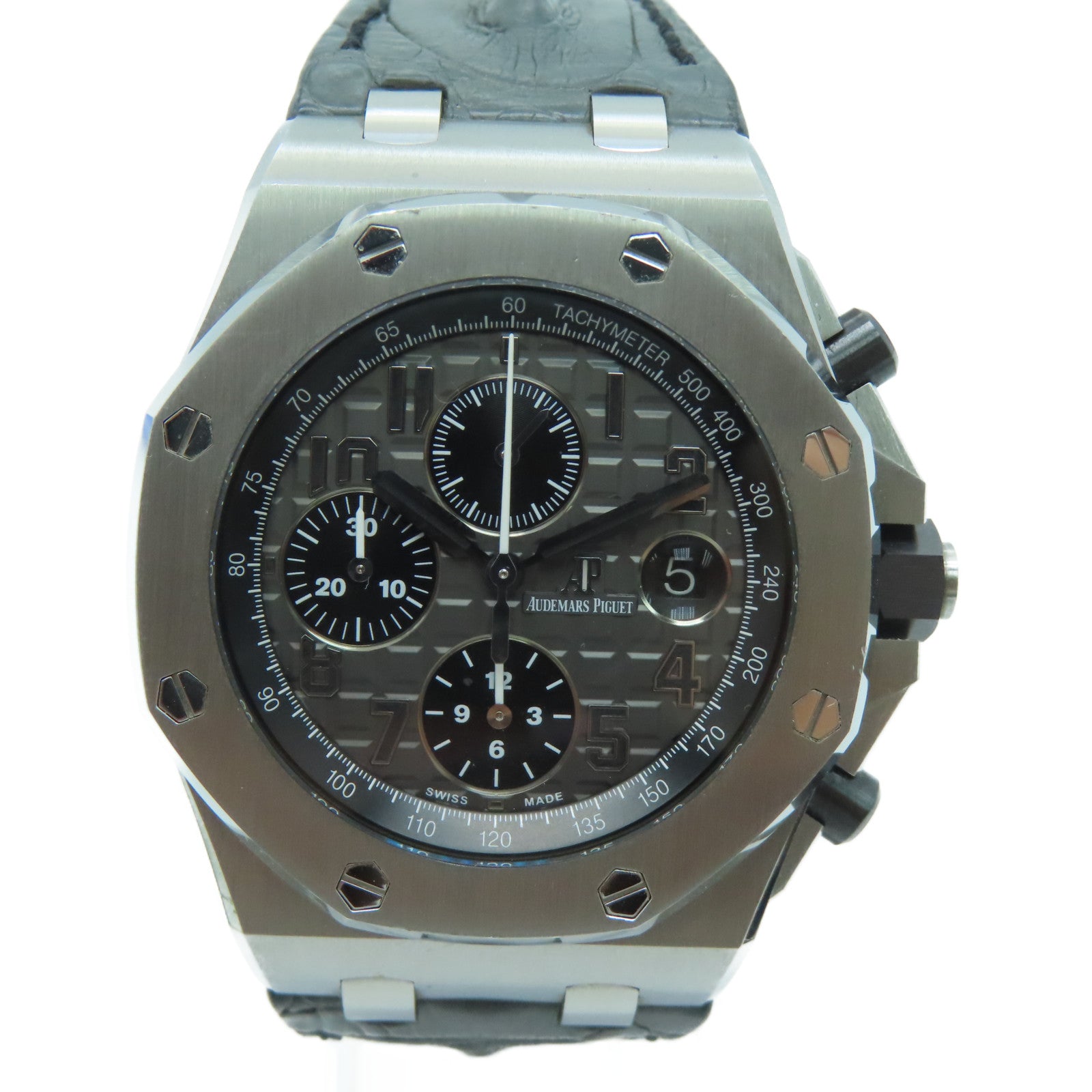 AUDEMARS PIGUET Royal Oak Offshore不鏽鋼/鱷魚皮革帶手錶自動機芯黑色