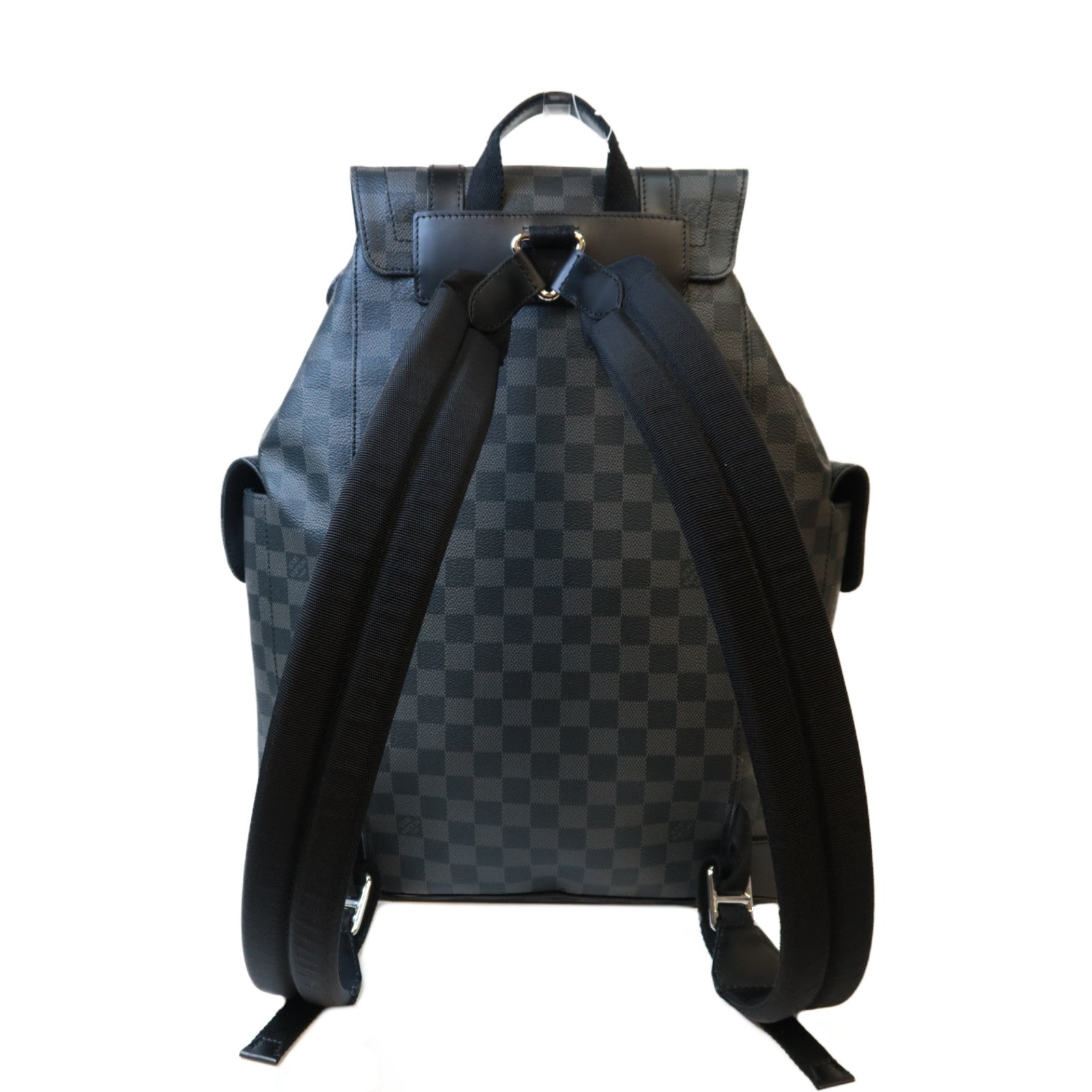 LOUIS VUITTON Damier Graphite Christopher MM銀扣背包黑色