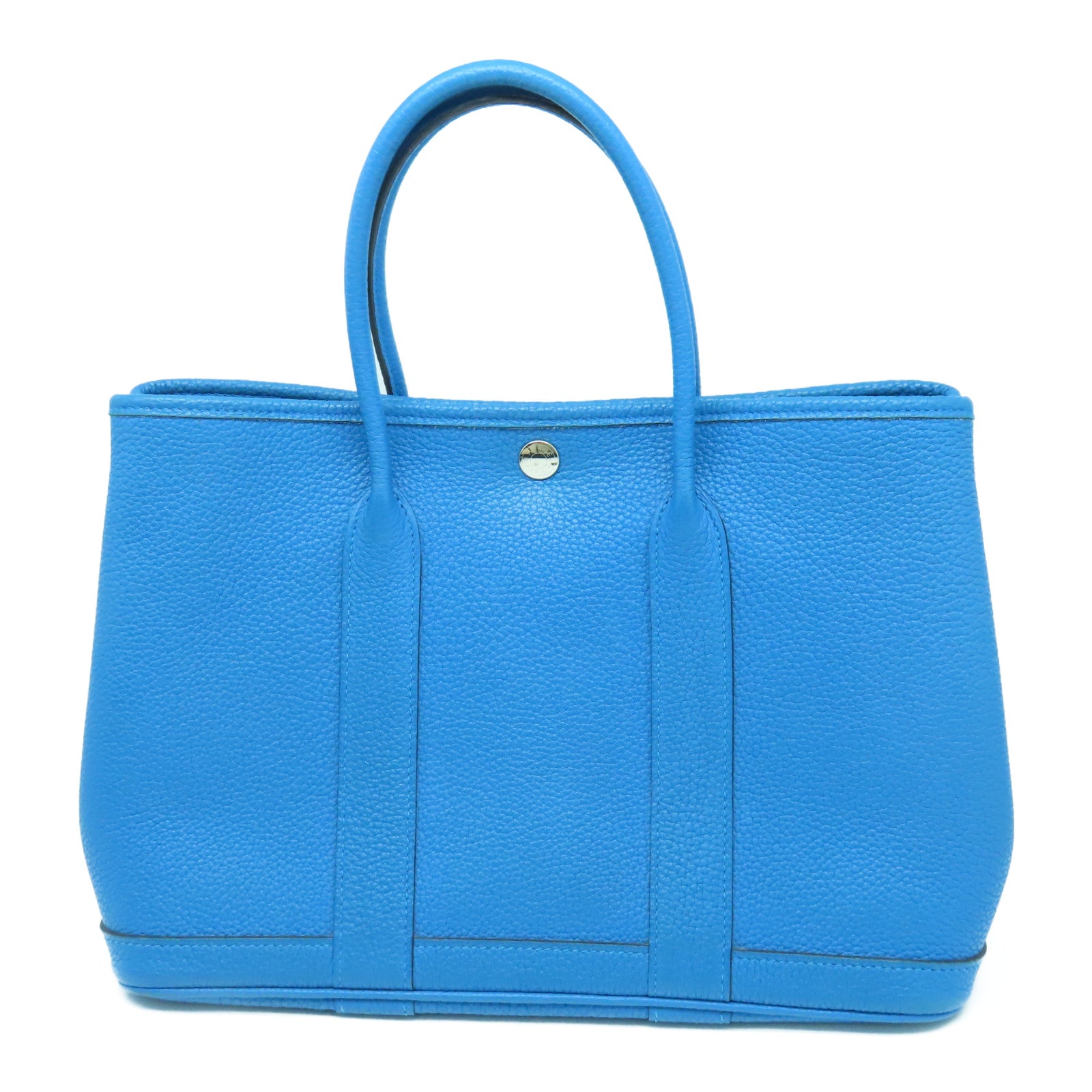 HERMES Clemence皮革Garden Party TPM Tote Bag银扣手挽袋蓝色