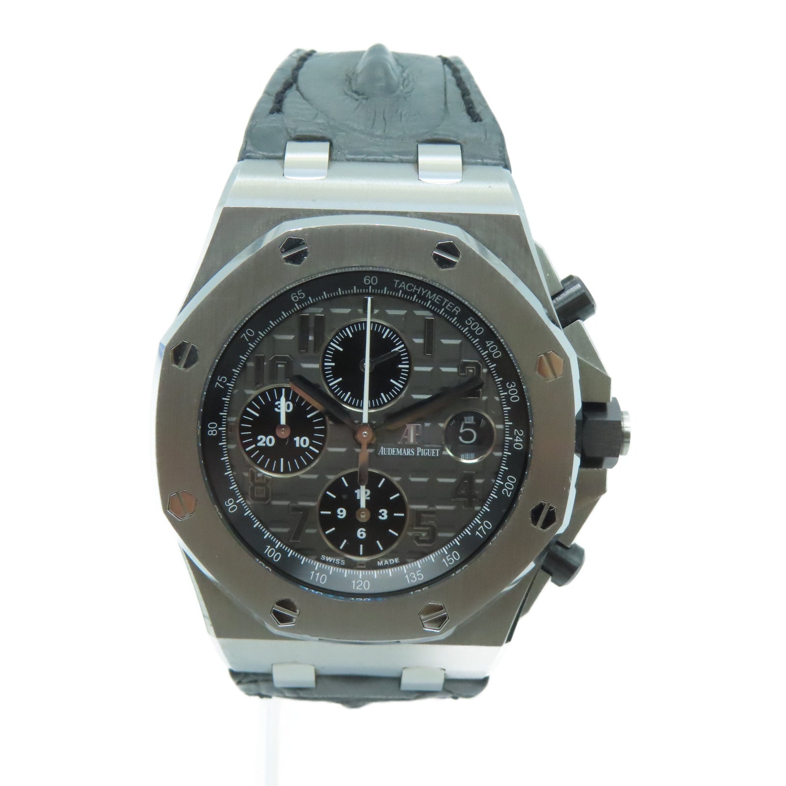 AUDEMARS PIGUET Royal Oak Offshore不鏽鋼/鱷魚皮革帶手錶自動機芯黑色