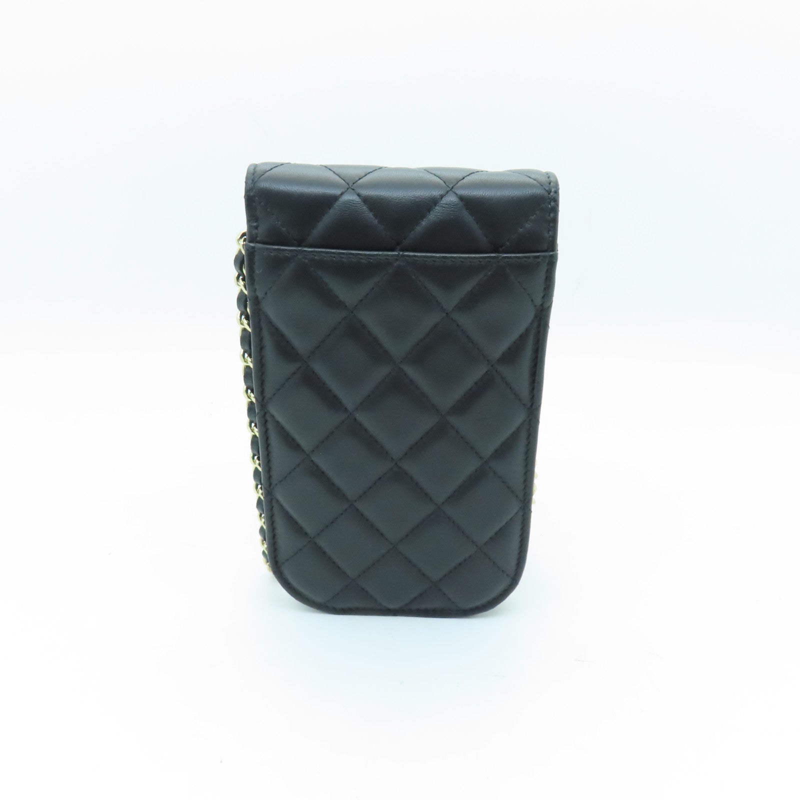 CHANEL 菱格羊皮皮革Chain Shoulder Bag金扣鏈帶肩背袋黑色
