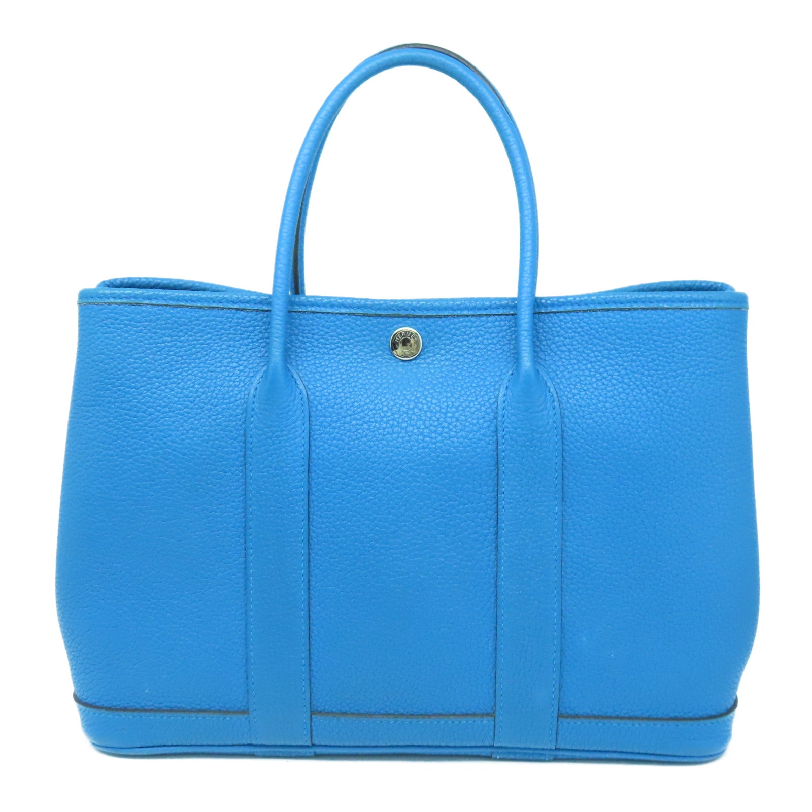 HERMES Clemence皮革Garden Party TPM Tote Bag银扣手挽袋蓝色