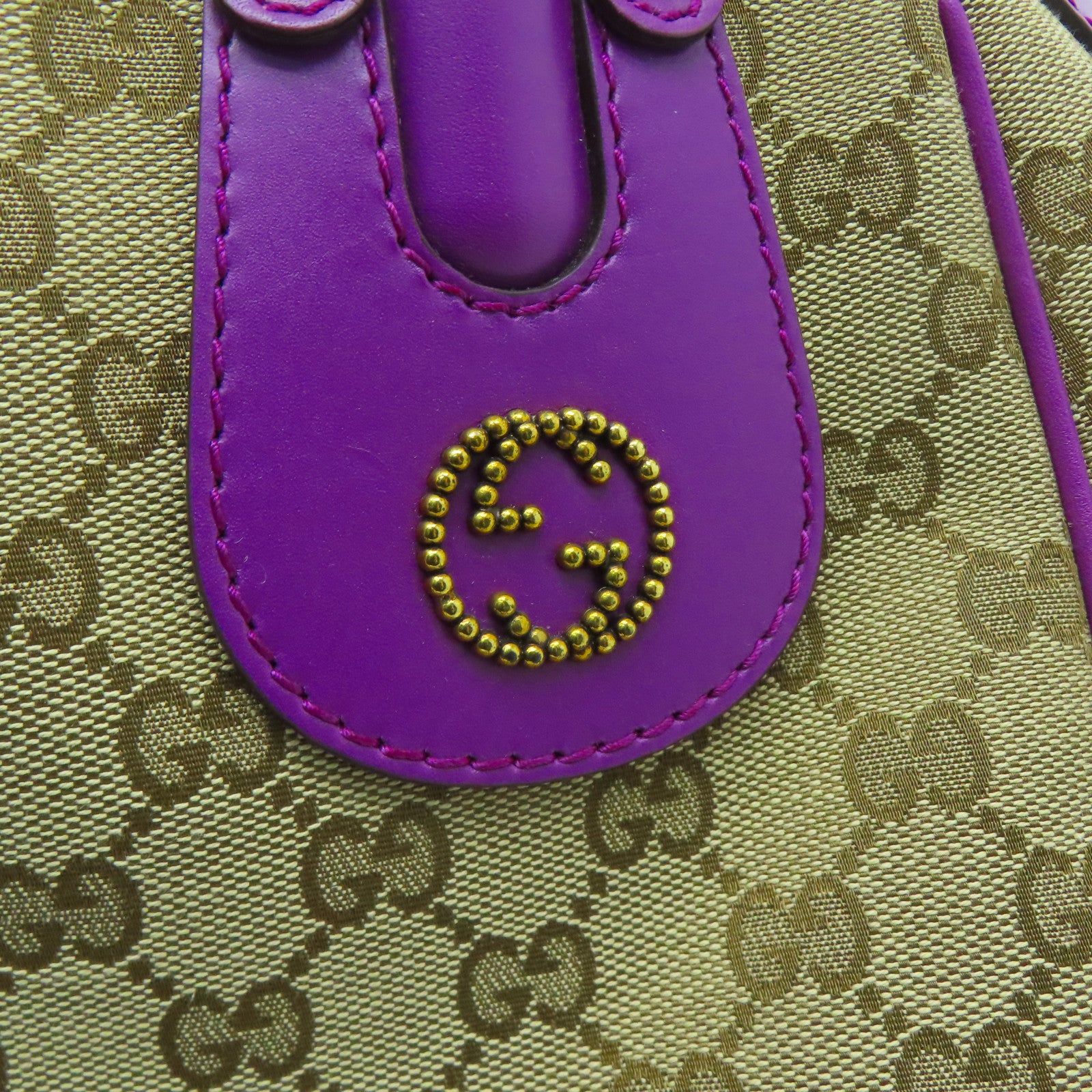 GUCCI 帆布2 Way Shoulder金扣手挽肩背兩用袋棕色/紫色