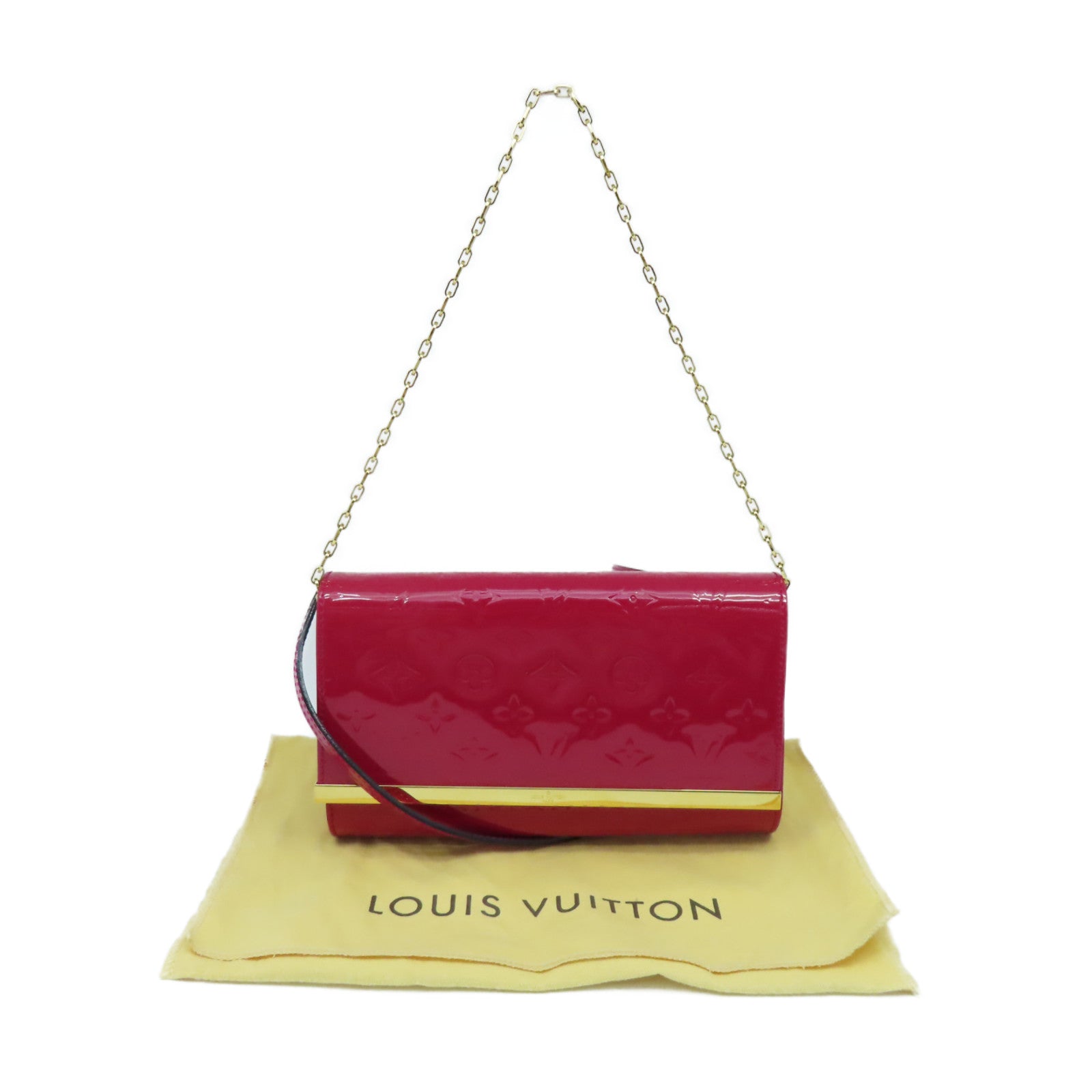 LOUIS VUITTON Vernis Clutch Ana Shoulder Bag金扣肩背袋紅色
